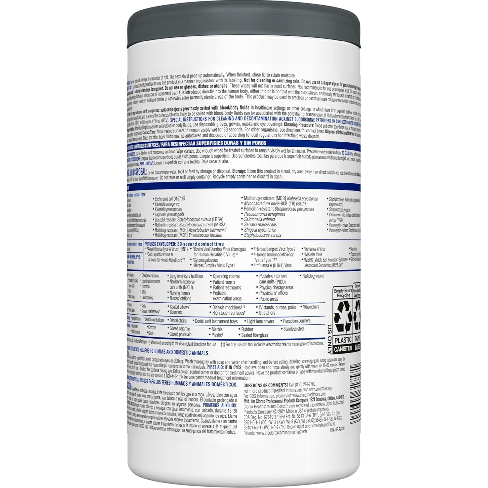 Clorox Healthcare VersaSure Alcohol Free Cleaner Disinfectant Wipes