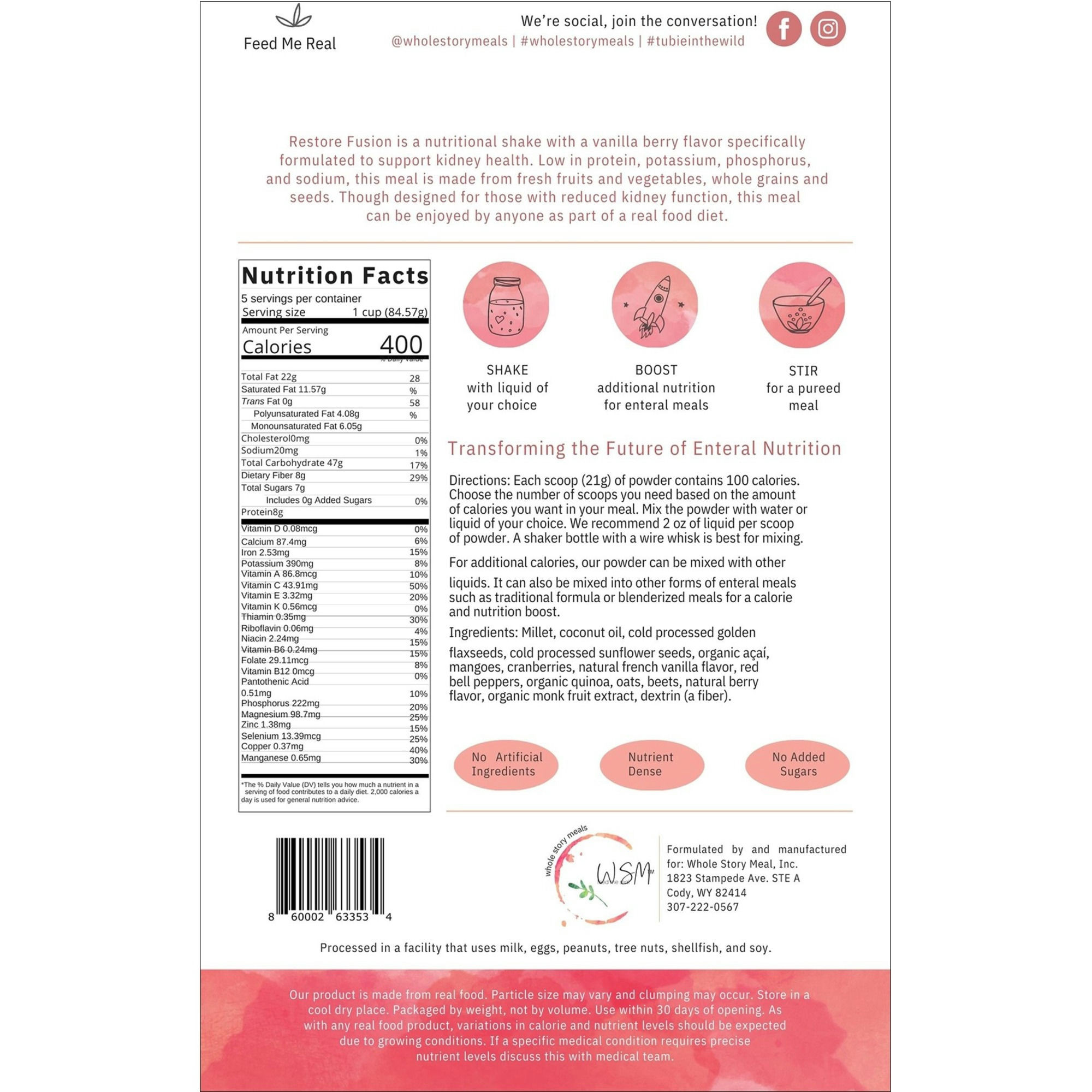 Whole Story Meals Powdered Meal Replacement and Enteral Feeding
