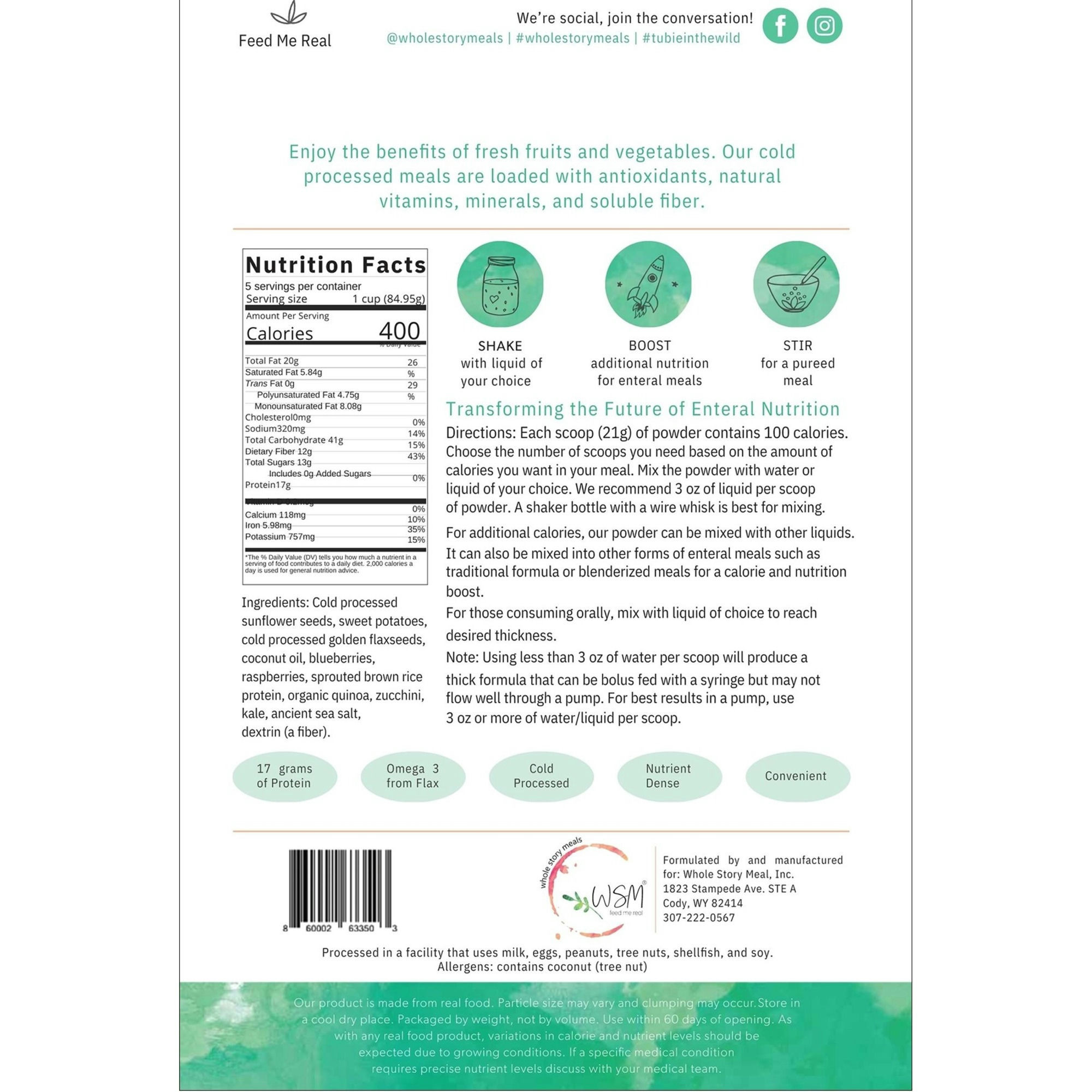 Whole Story Meals Powdered Meal Replacement and Enteral Feeding
