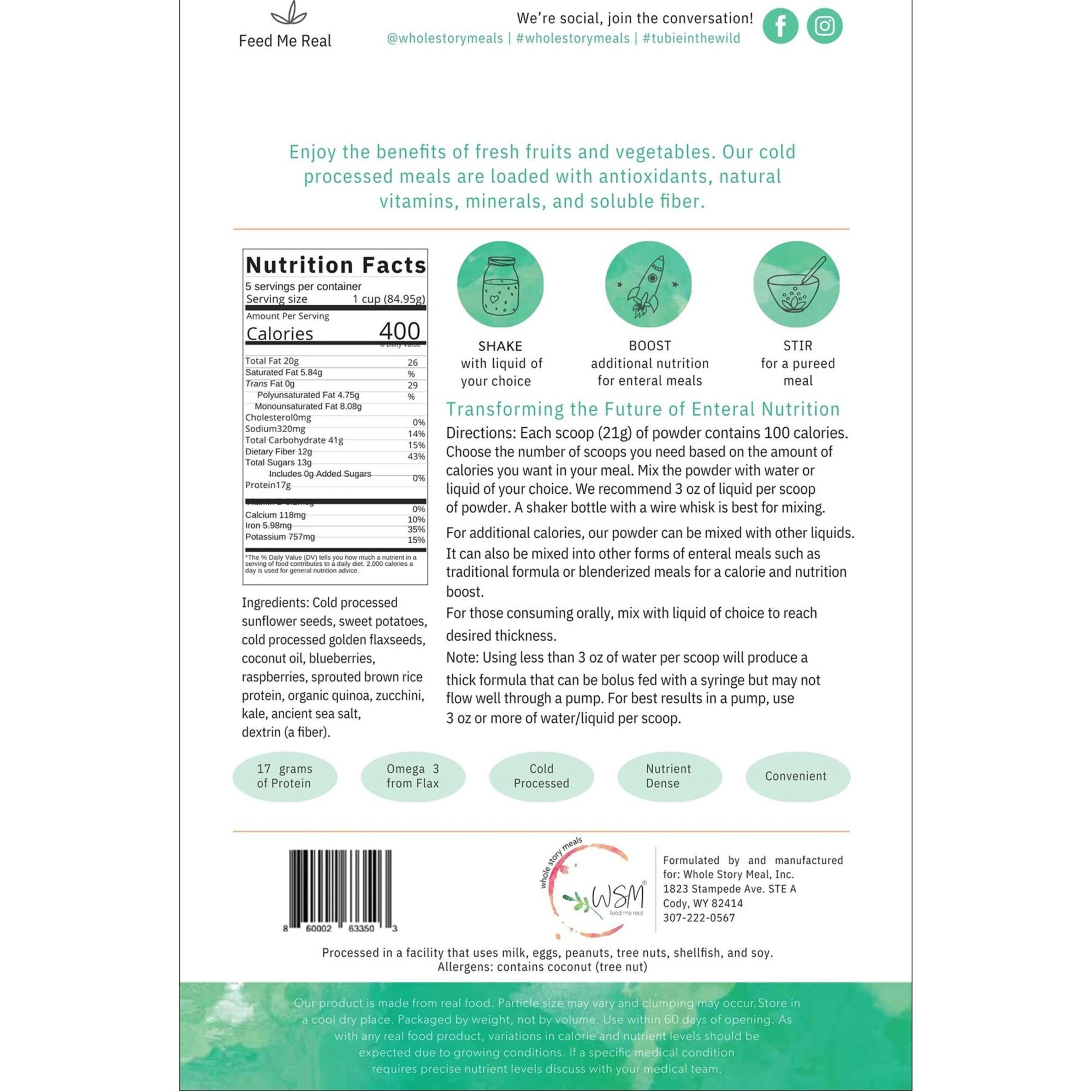 Whole Story Meals Powdered Meal Replacement and Enteral Feeding