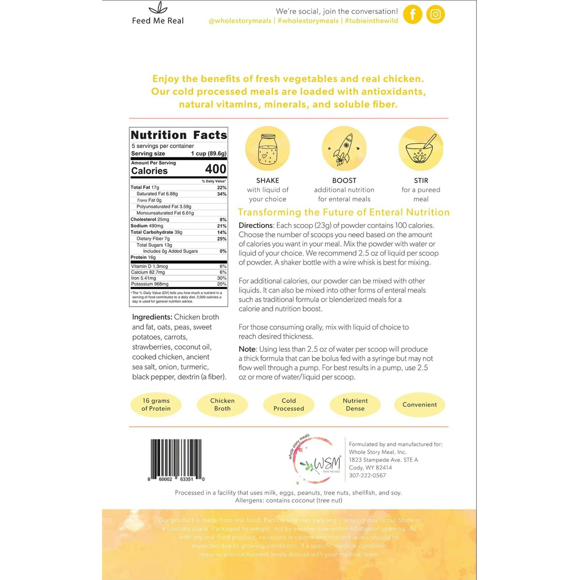 Whole Story Meals Powdered Meal Replacement and Enteral Feeding