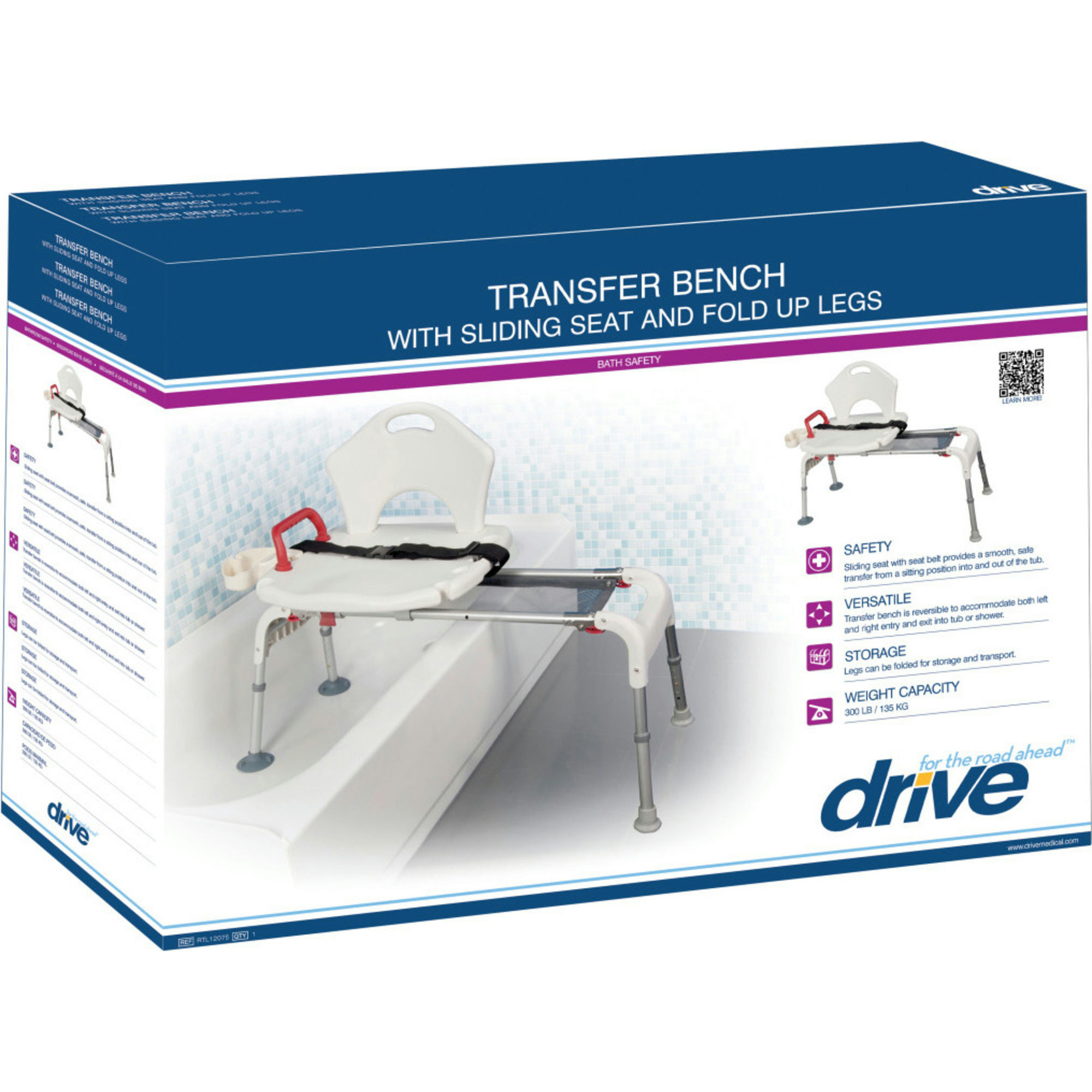 Drive Transfer Bench with Sliding Seat and Fold Up Legs