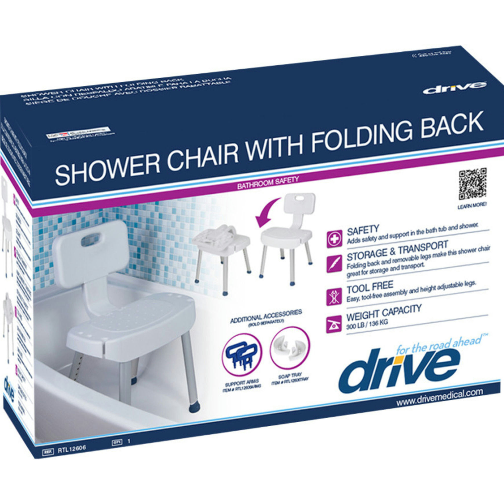 Drive Shower Chair with Folding Back