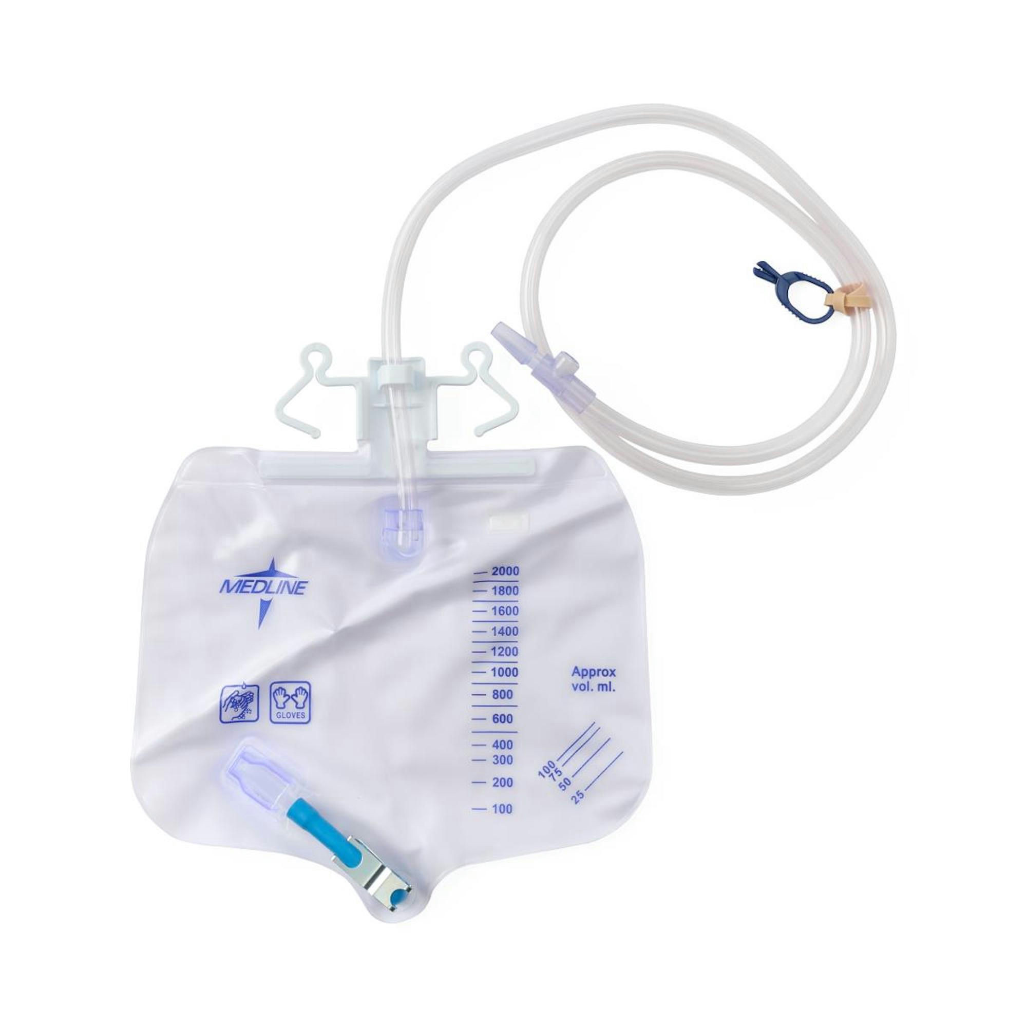 Medline Urinary Drain Bag with Anti-Reflux Tower and Metal Clamp Drainage Port