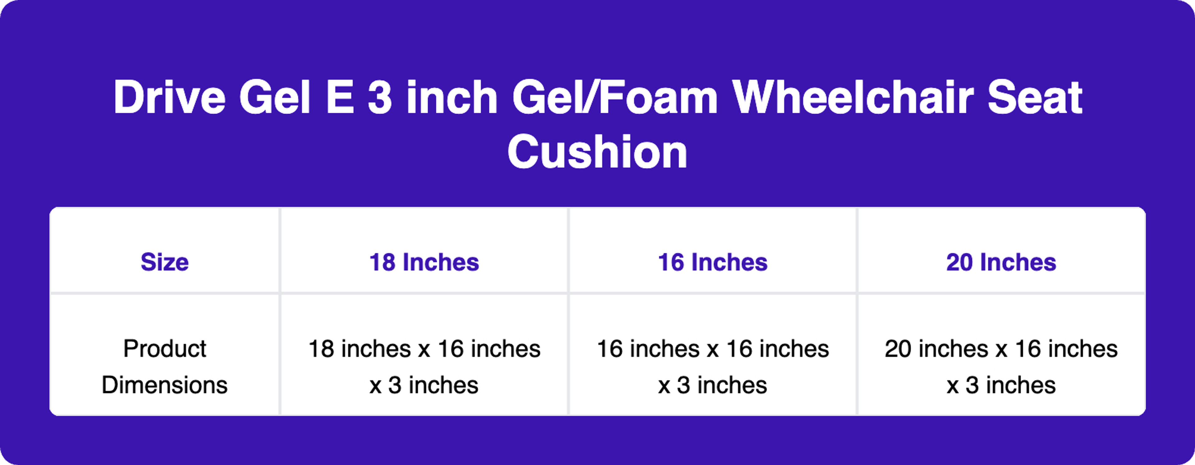 Drive Gel E 3 inch Gel/Foam Wheelchair Seat Cushion