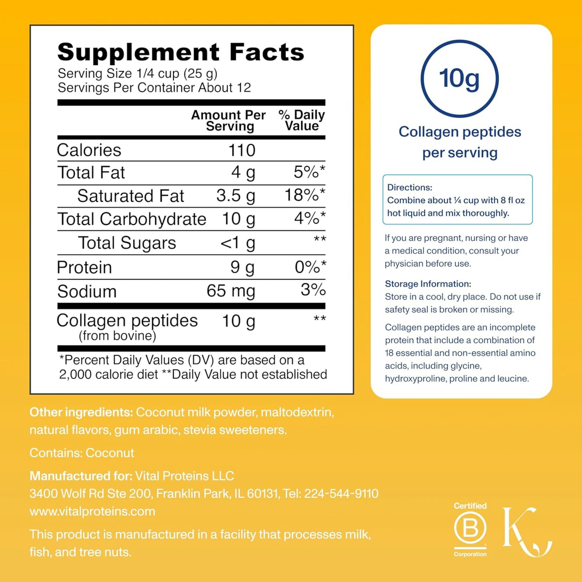 Vital Proteins Collagen Creamer Dietary Supplement