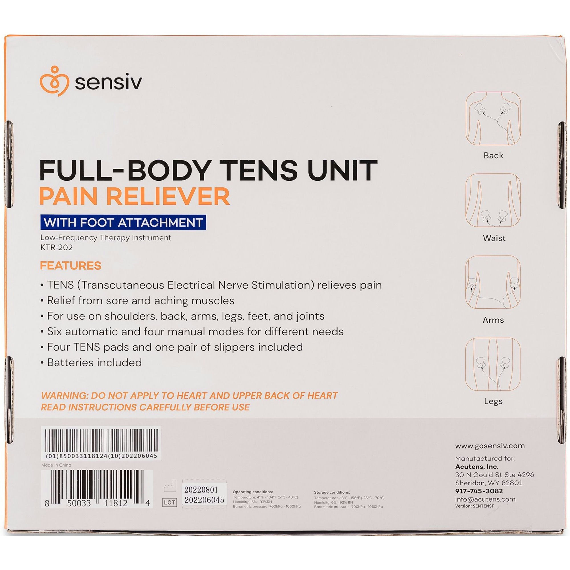 Sensiv Full-Body TENS Unit Pain Reliever with Foot Attachment