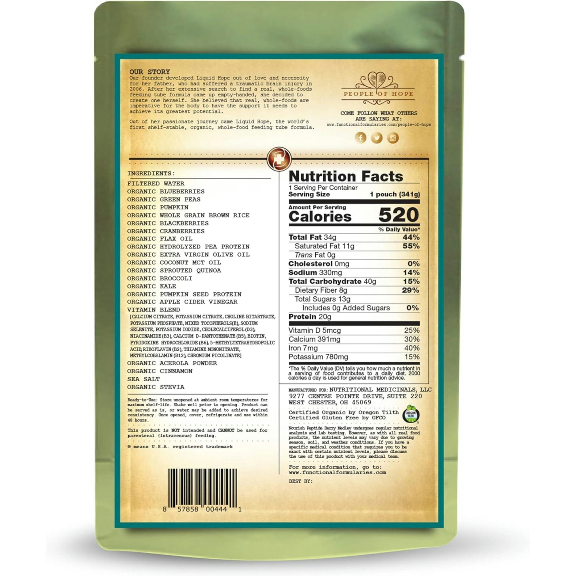 Functional Formularies Nourish Peptide Organic Pediatric Meal Replacement