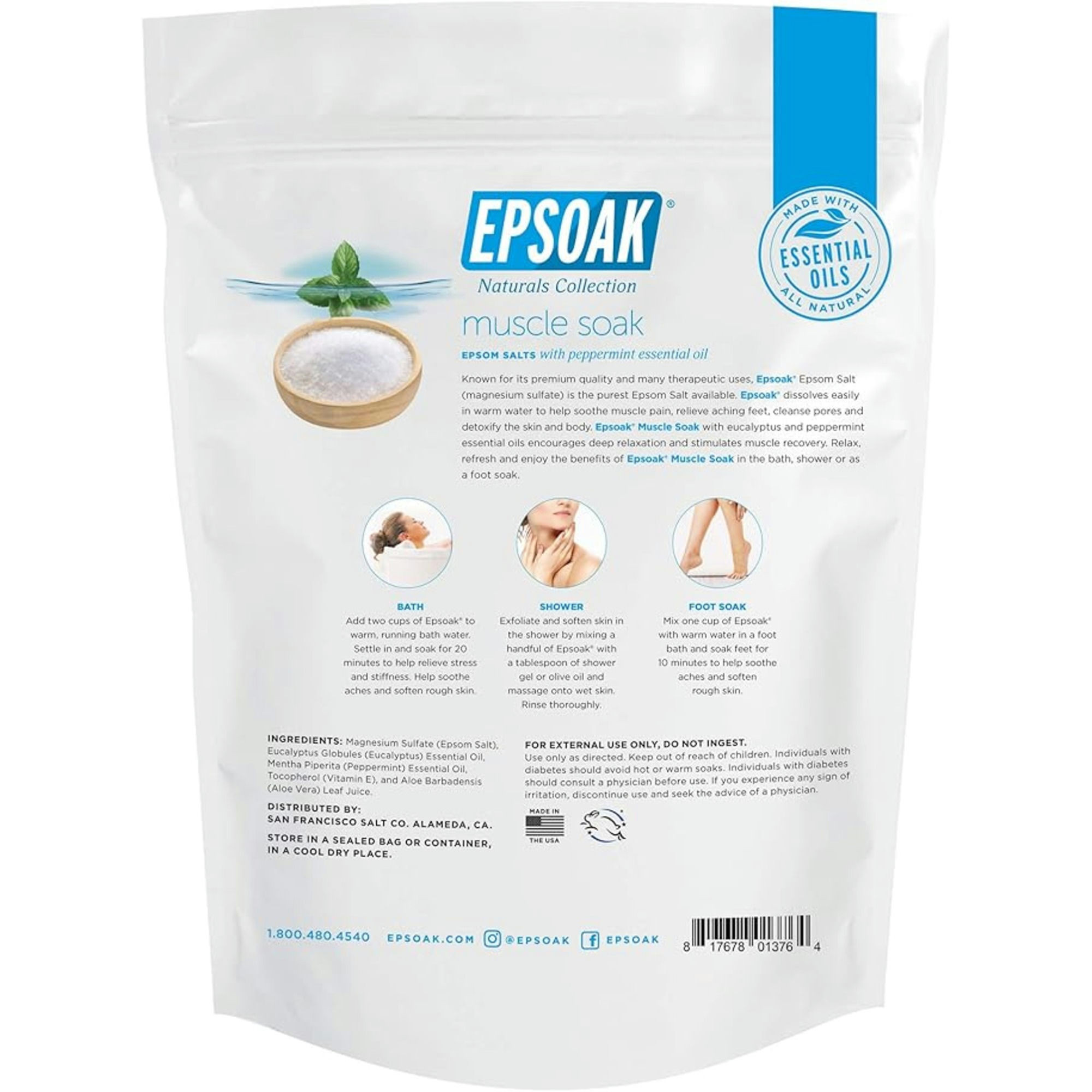 Epsoak Natural Collection Muscle Soak Peppermint Epsom Salts