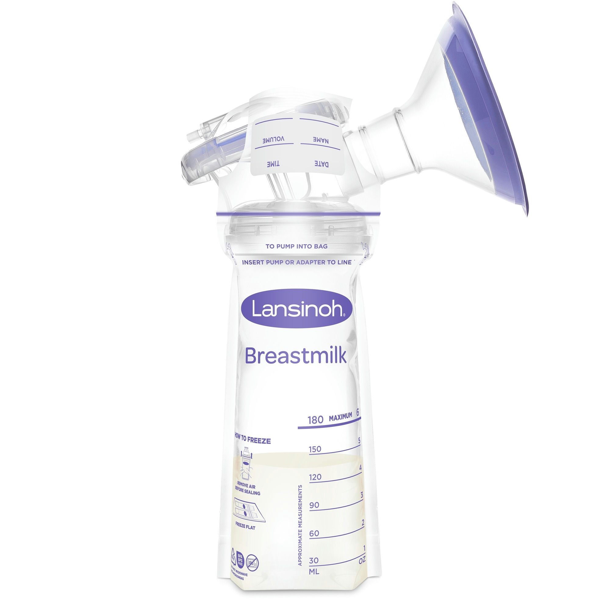 Lansinoh Breast Milk Clear Storage Bag with Pump Adapter