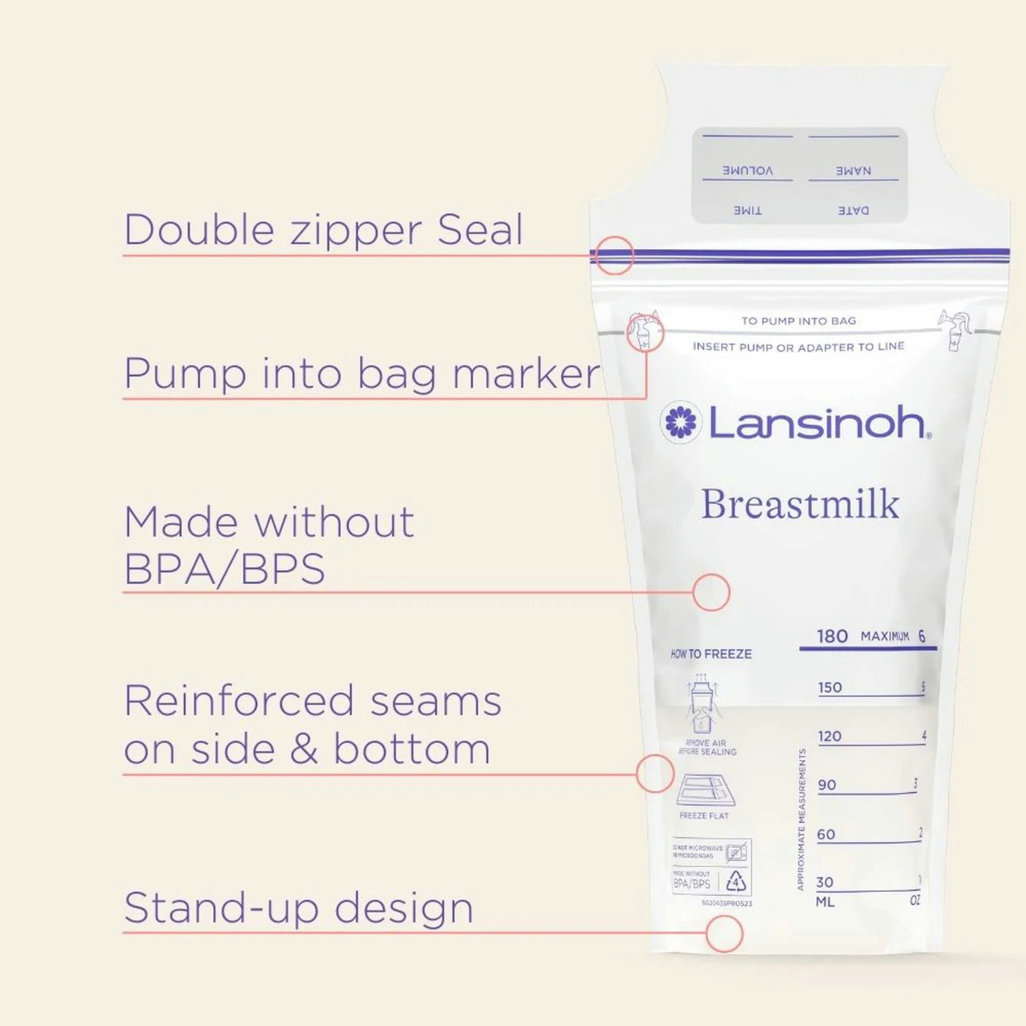 Lansinoh Breast Milk Clear Storage Bag with Pump Adapter