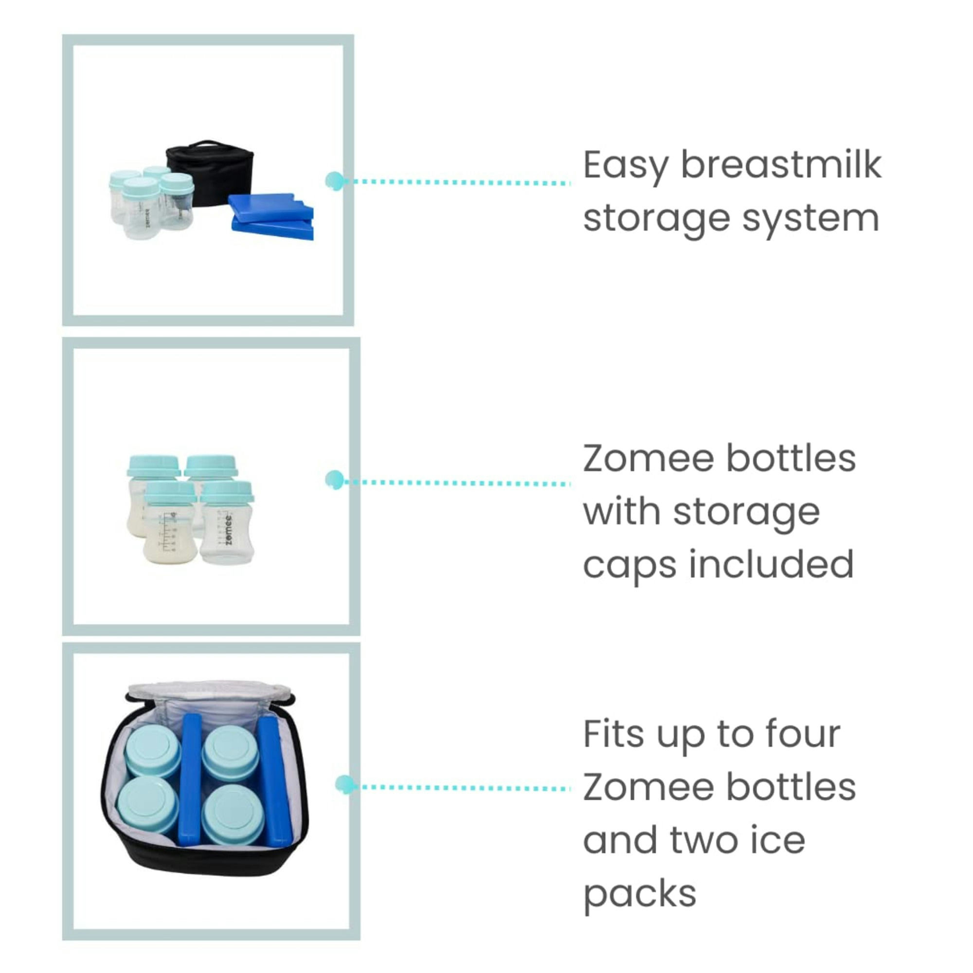 Zomee Cooler Bag with Four Wide Neck Bottles