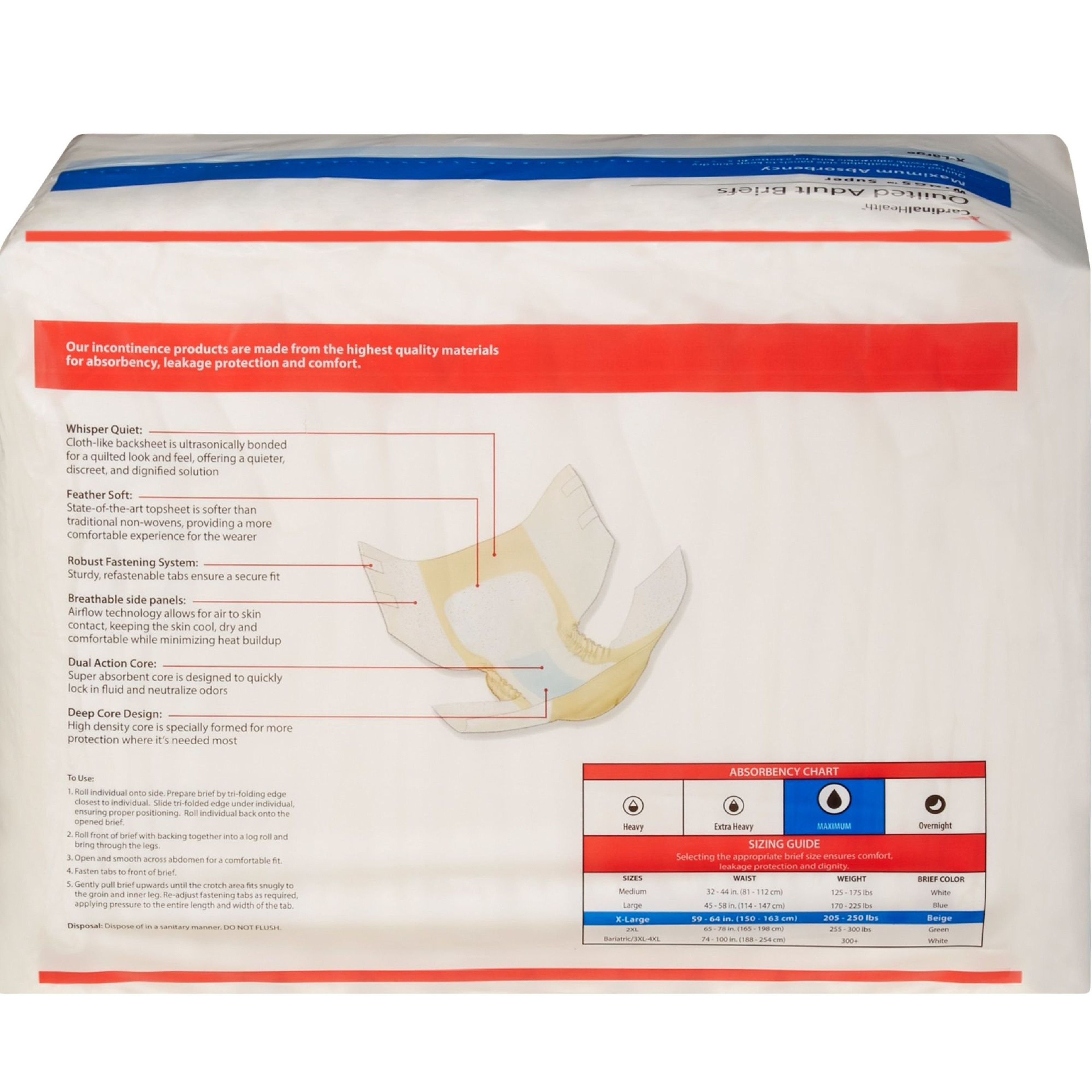 Cardinal Wings Quilted Adult Diapers with Tabs, Super