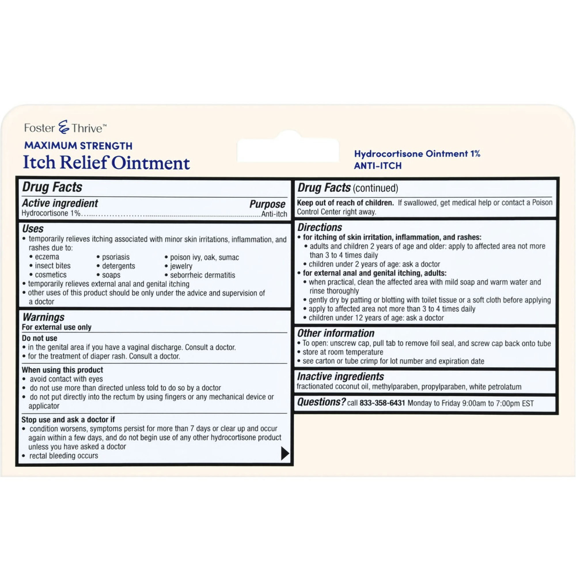 Foster & Thrive Hydrocortisone Maximum Strength Itch Relief Ointment