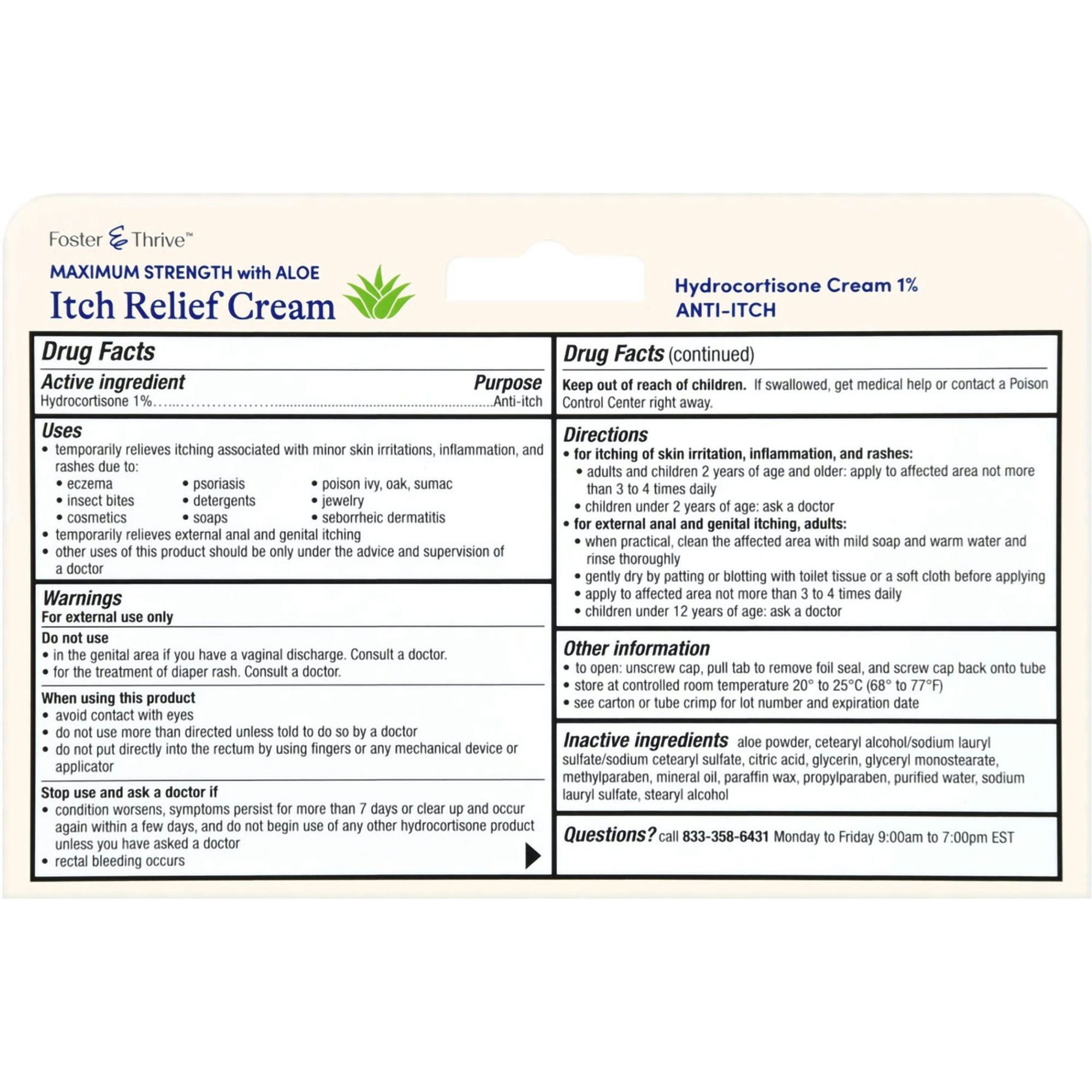 Foster & Thrive Hydrocortisone Maximum Strength Itch Relief Cream with Aloe