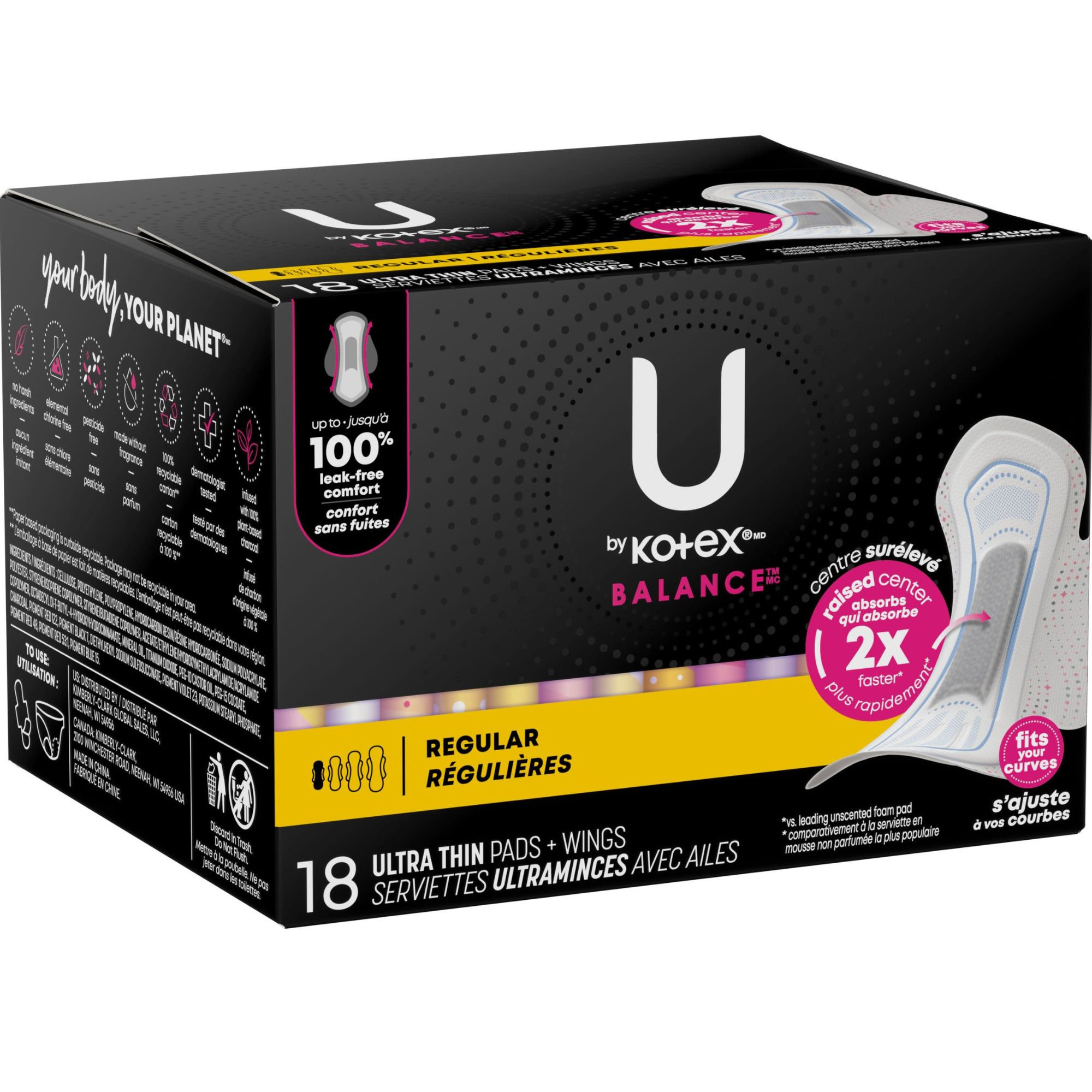 U by Kotex Balance Ultra Thin Pads with Wings, Regular Absorbency