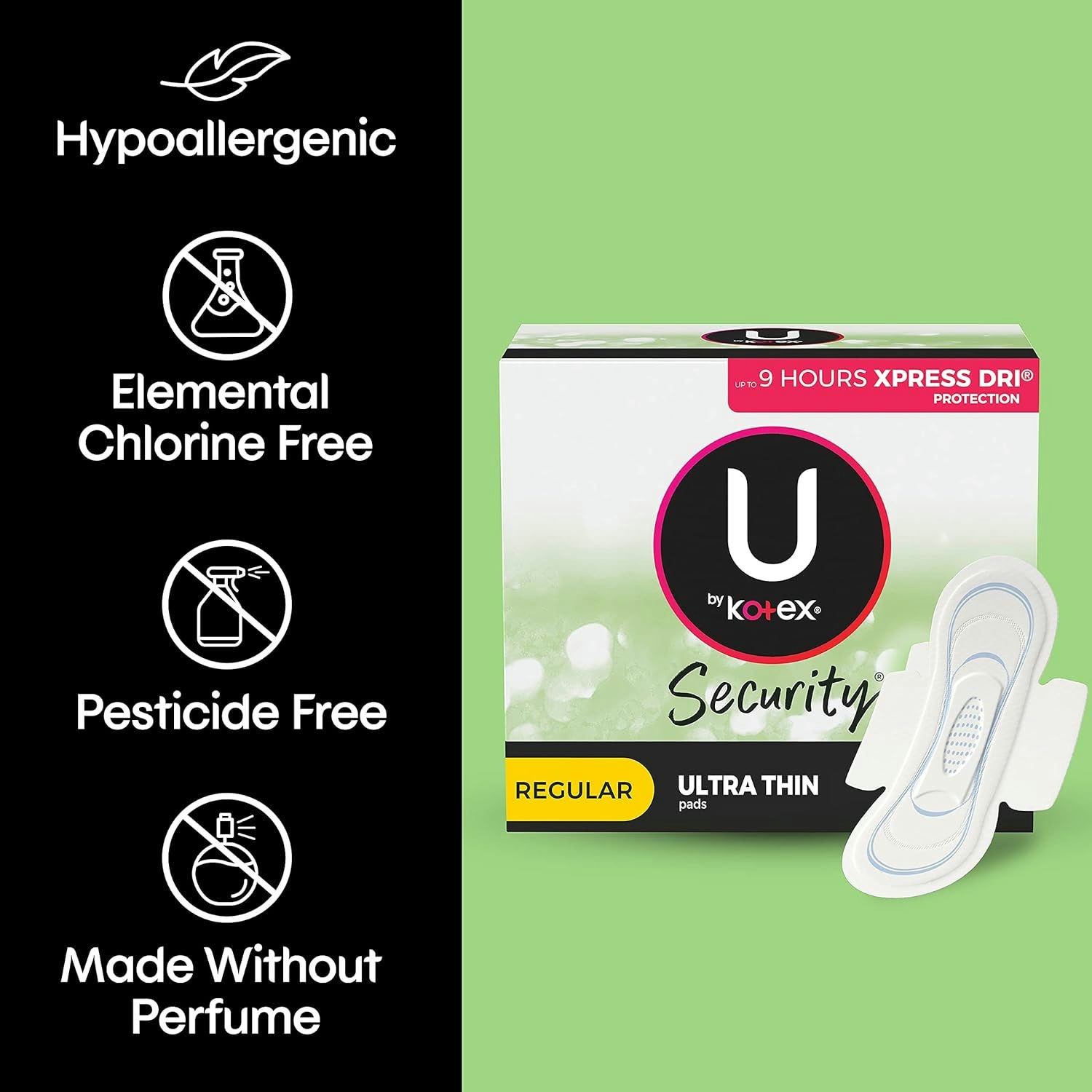 U by Kotex Security Ultra Thin Pads, Regular Absorbency