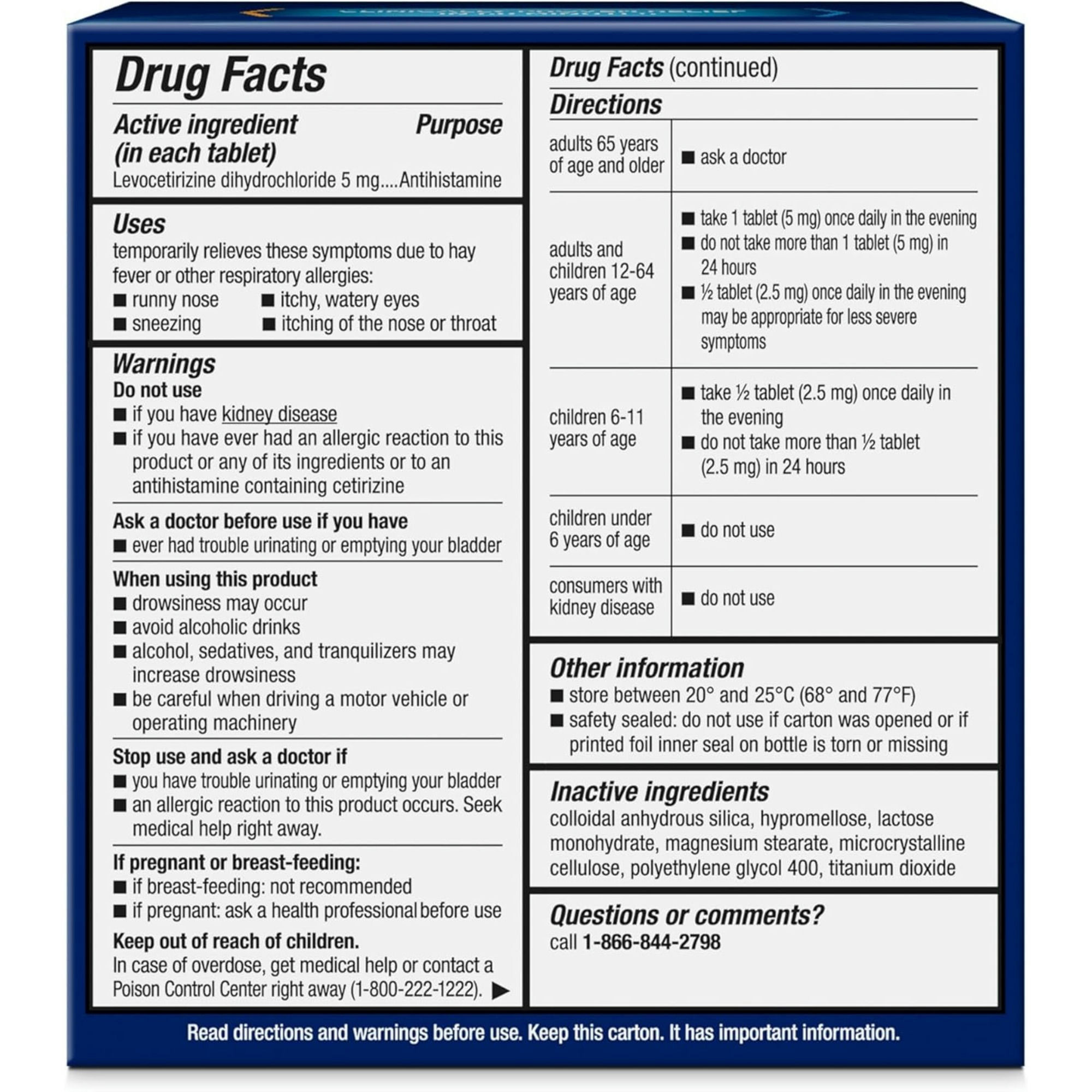 Xyzal Original Prescription Strength 24 Hour Allergy Tablets