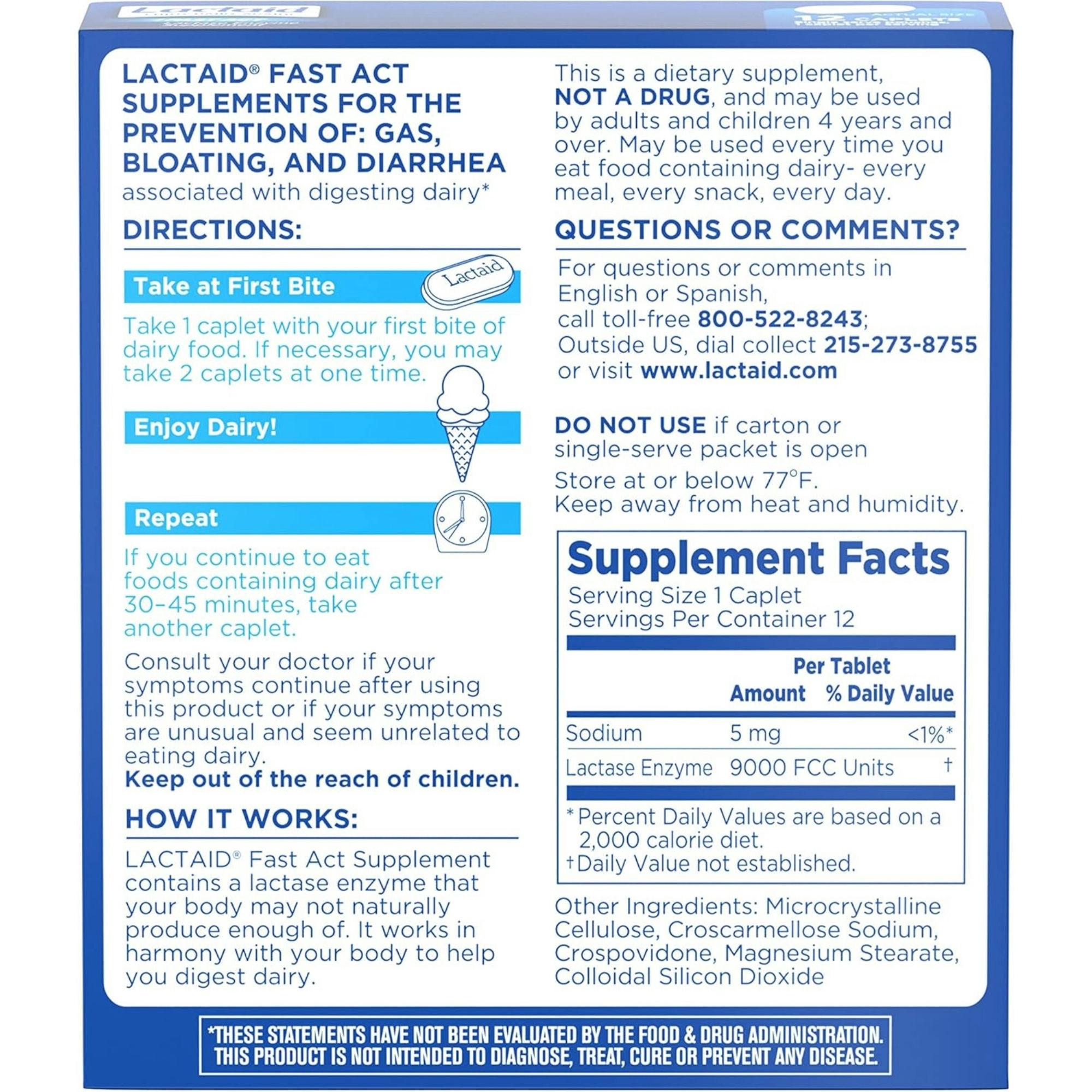 Lactaid Fast Act Lactase Enzyme