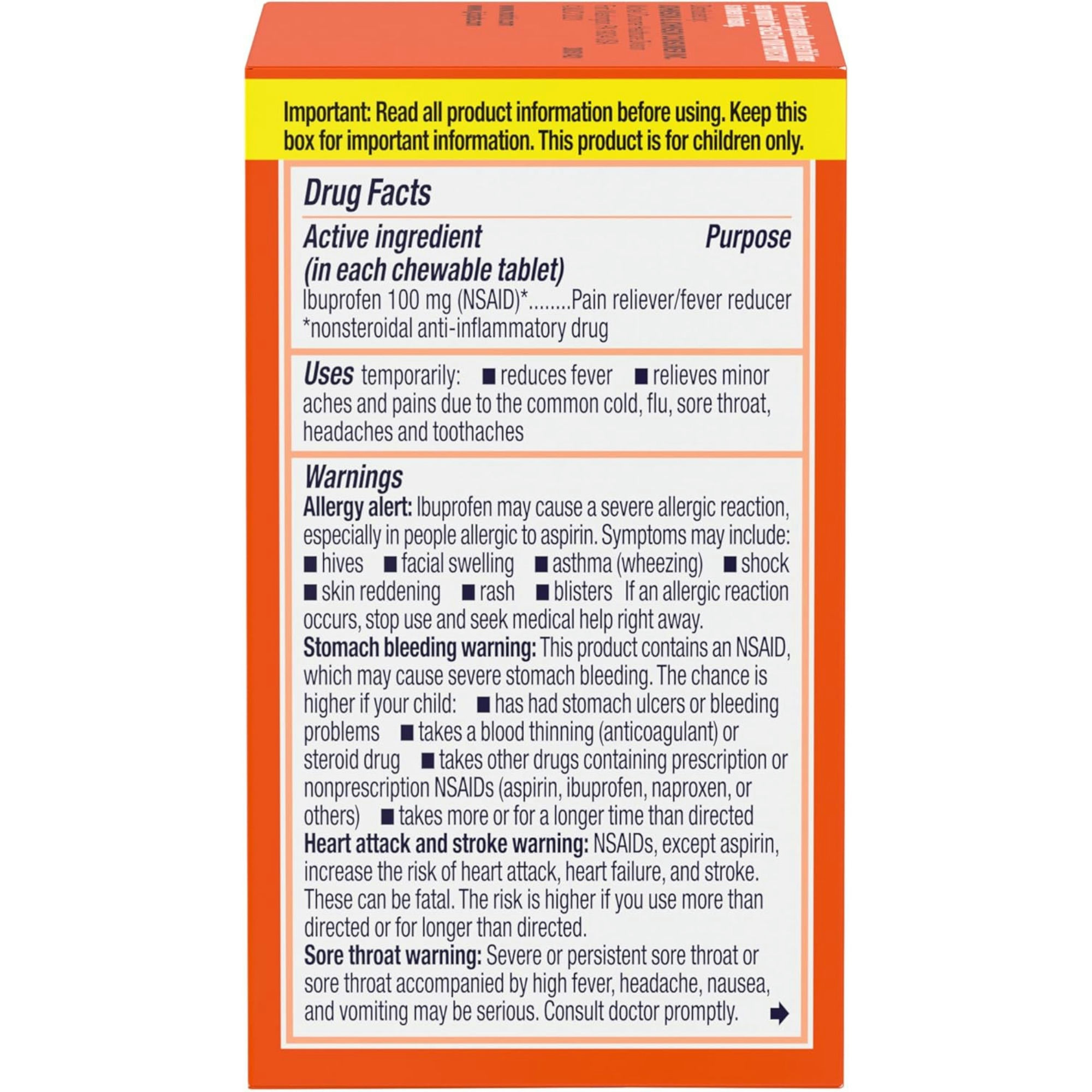 Motrin Children's Dye-Free Chewable Tablets for Pain & Fever