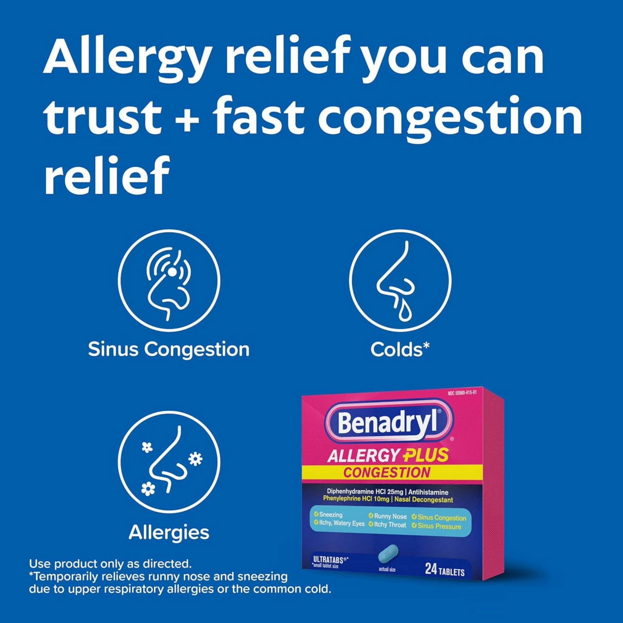Benadryl Allergy Plus Congestion for Sinus Pressure & Nasal Congestion Relief