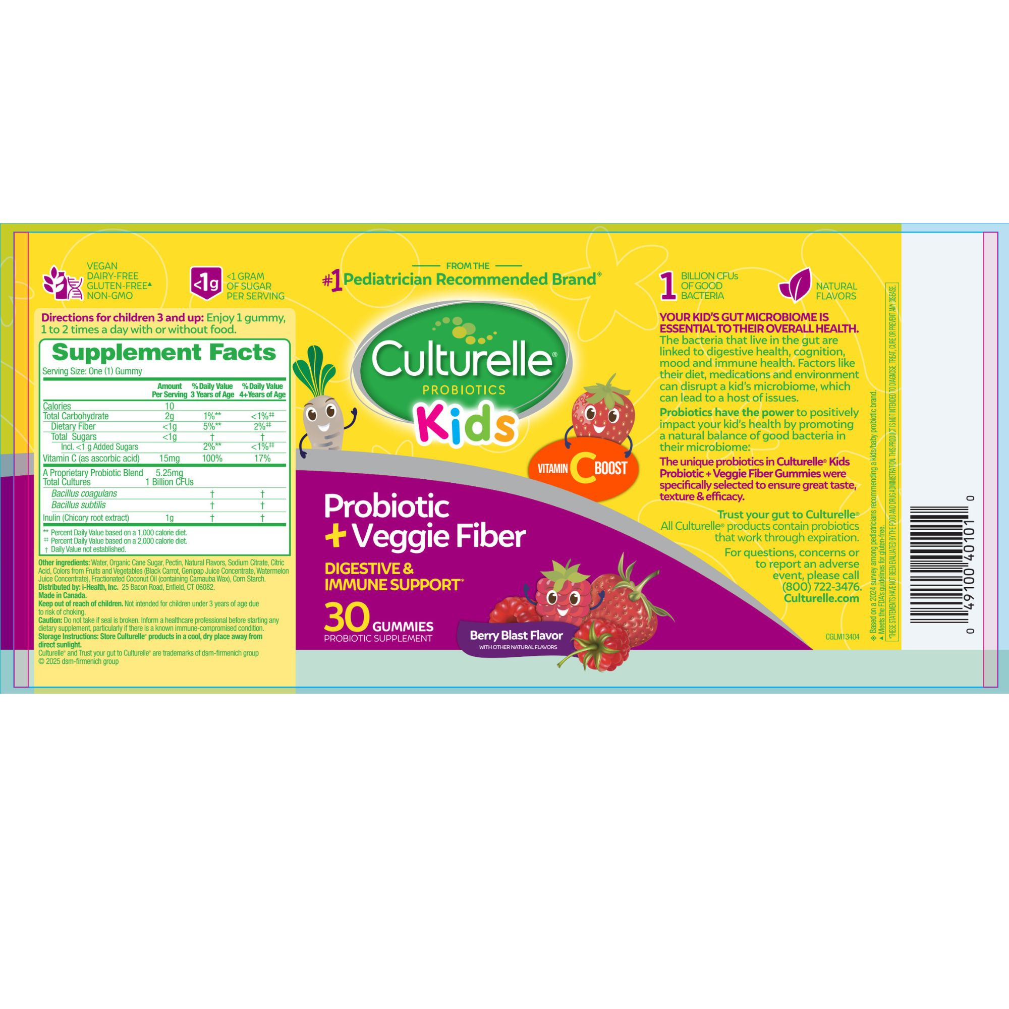 Culturelle Kids Probiotic + Veggie Fiber Gummies