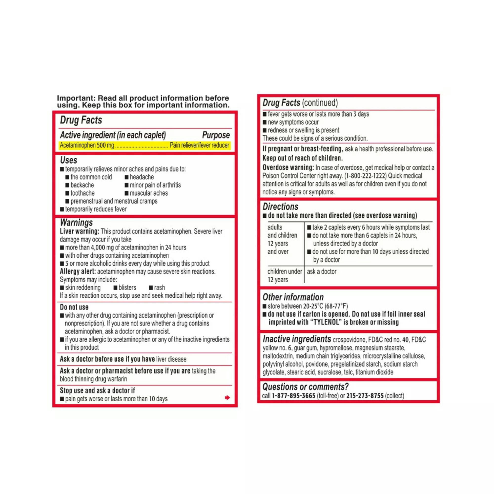 Tylenol Extra Strength Easy To Swallow Caplets with Gentleglide, 500 mg