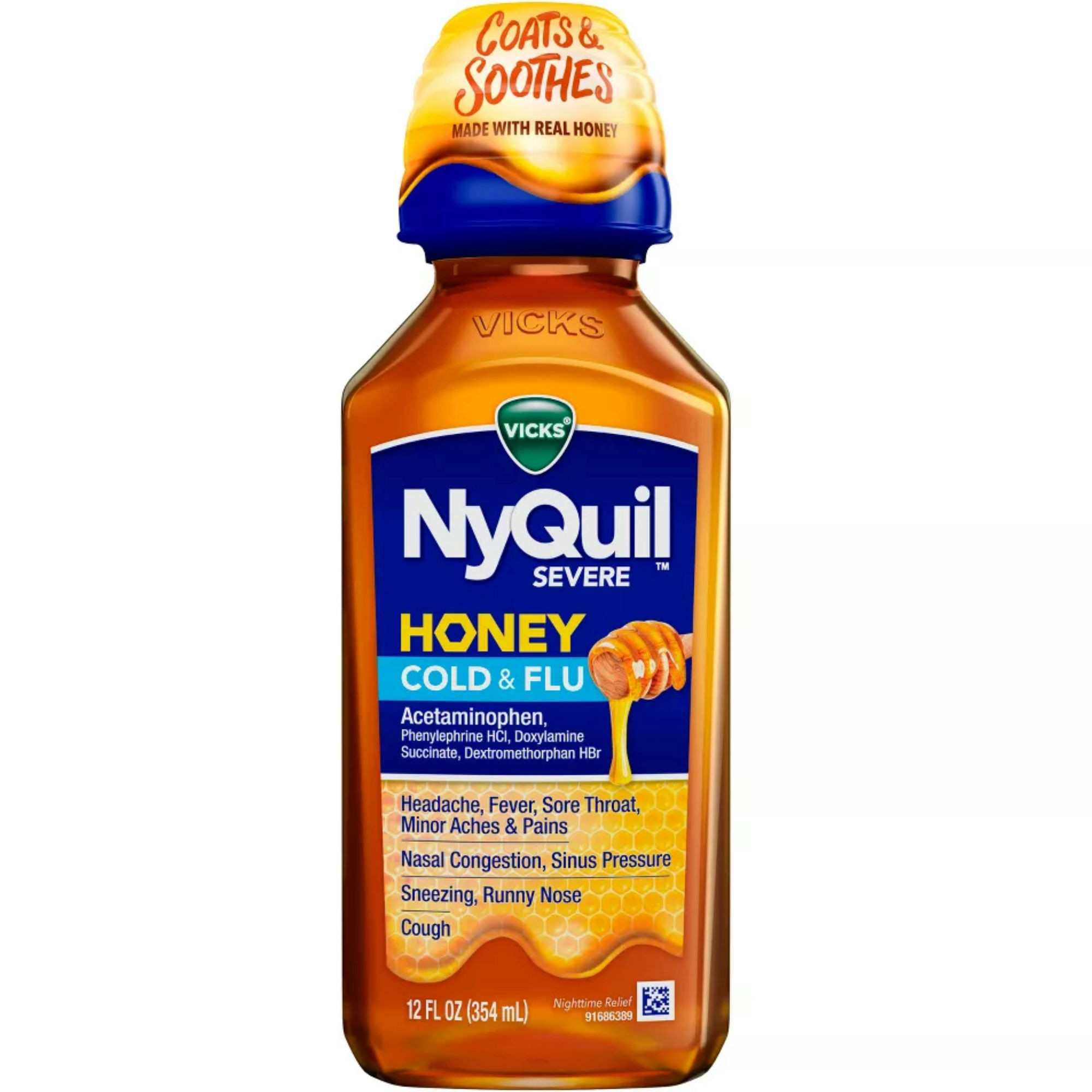 Vicks NyQuil Severe Maximum Strength Cold & Flu Relief Liquid, Honey