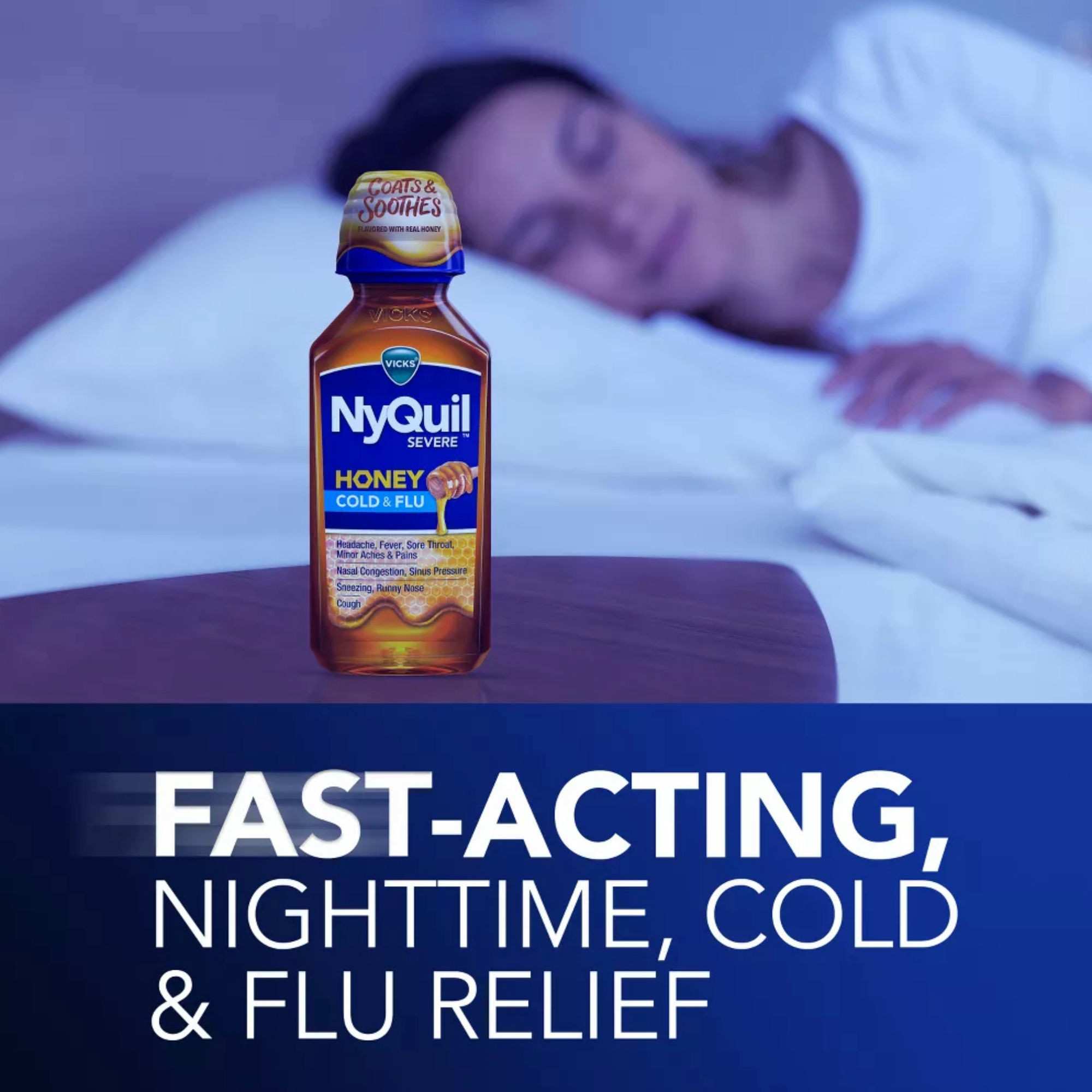 Vicks NyQuil Severe Maximum Strength Cold & Flu Relief Liquid, Honey