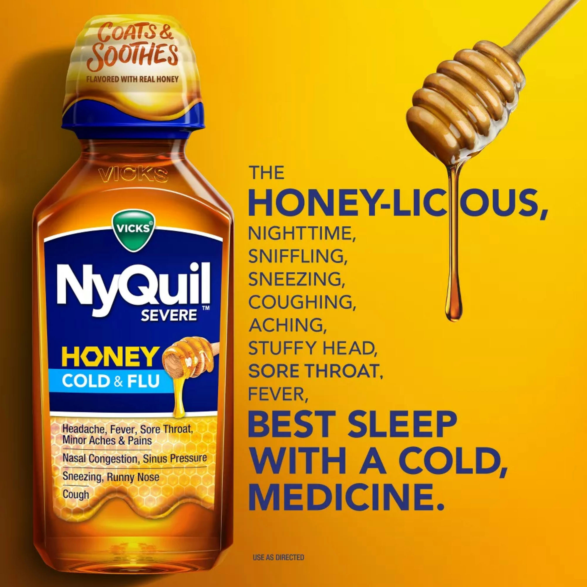 Vicks NyQuil Severe Maximum Strength Cold & Flu Relief Liquid, Honey