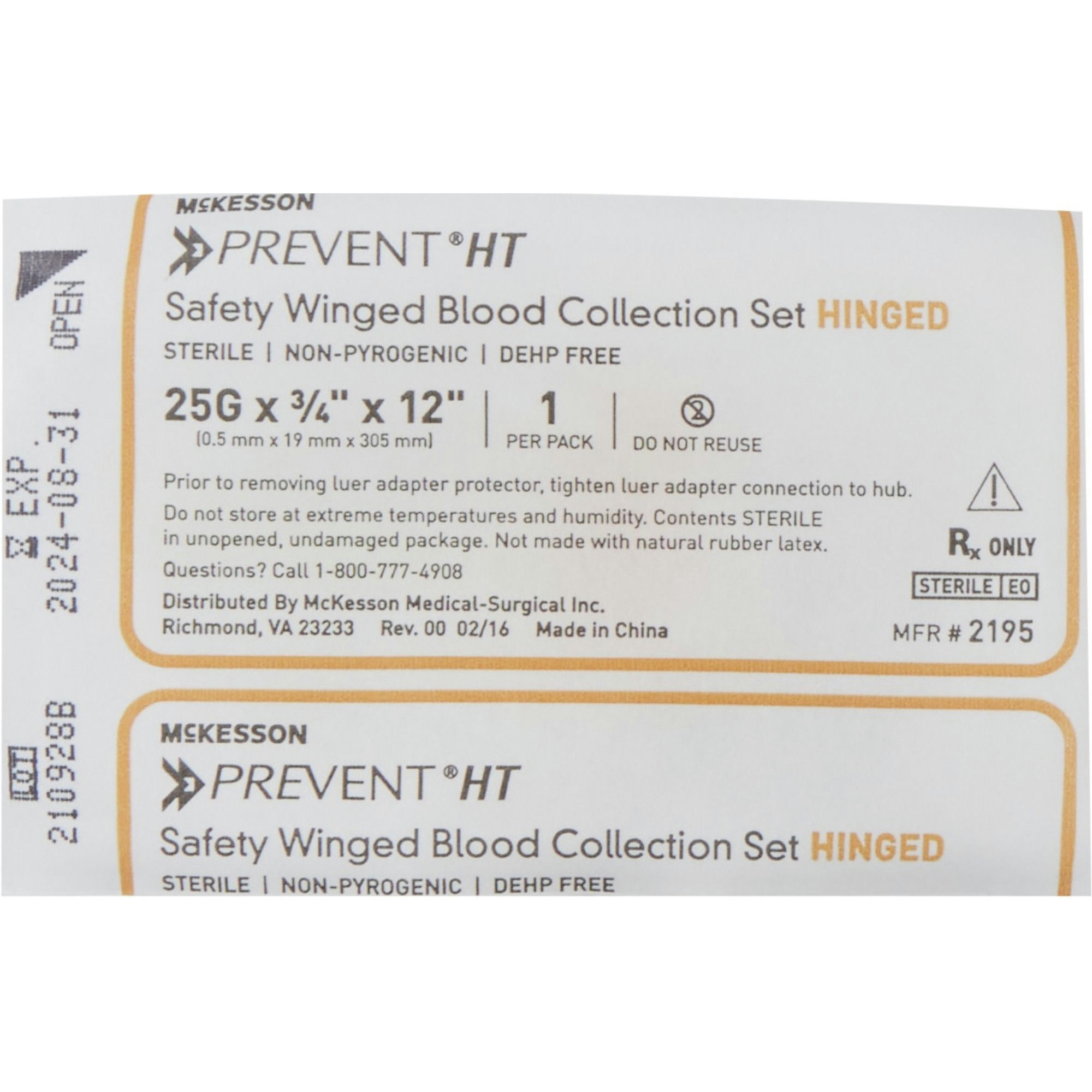 McKesson Prevent HT Safety Winged Blood Collection Sets