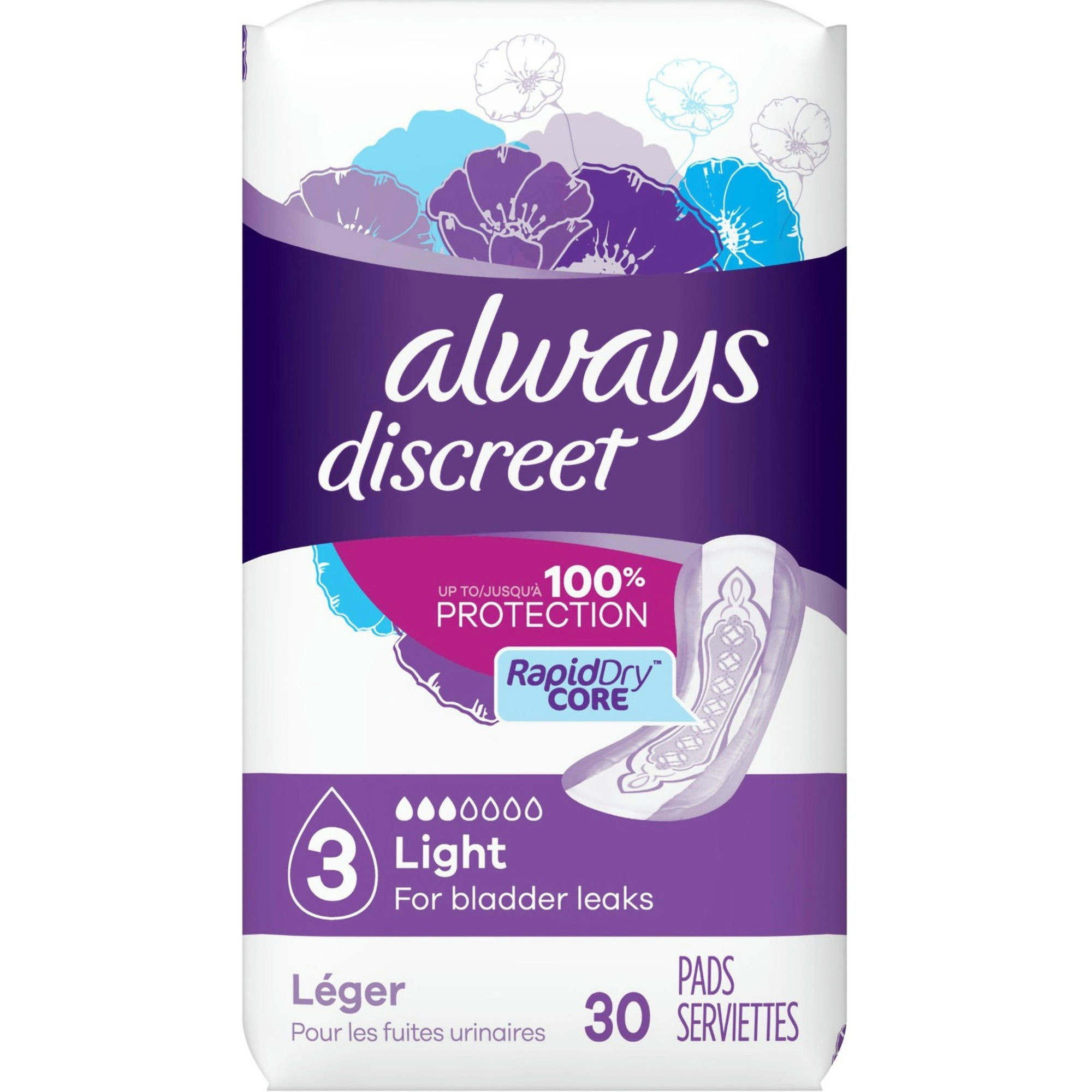 Always Discreet Bladder Pads, Light Absorbency