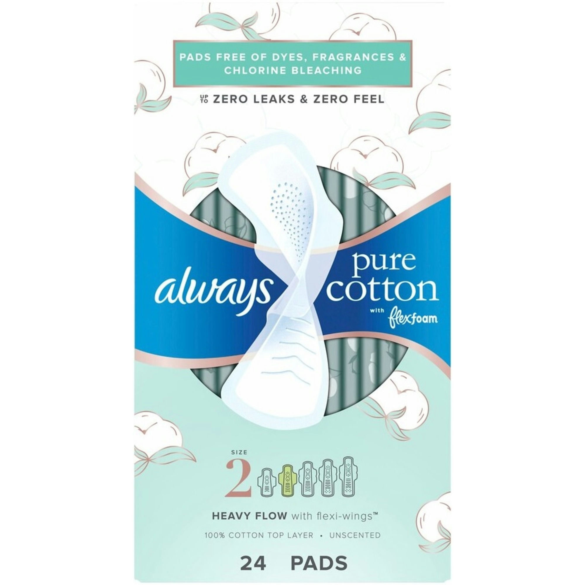 Always Pure Cotton Pads with FlexFoam, Heavy