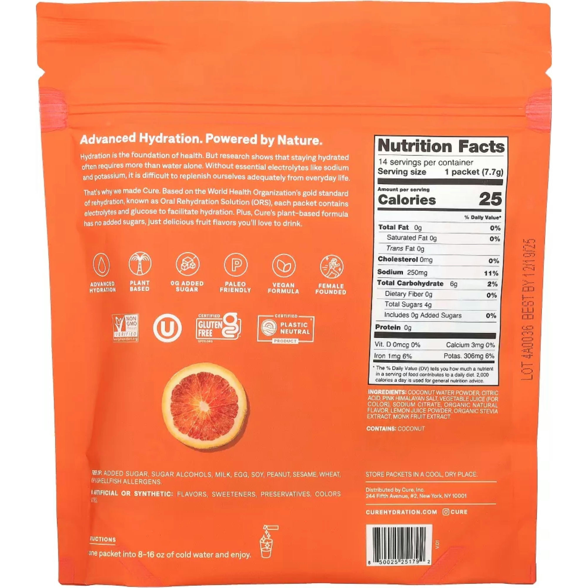 Cure Hydration Electrolyte Drink Mix, Blood Orange