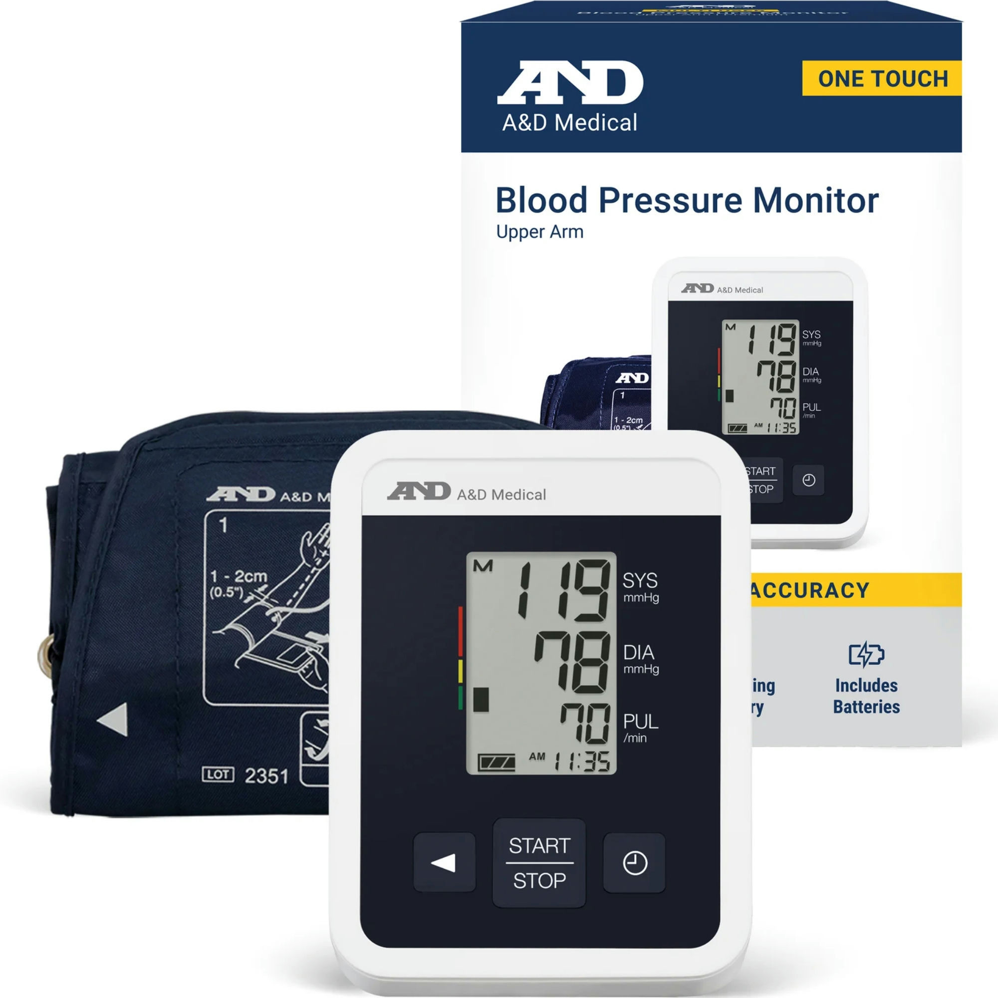 A&D Medical One Touch Upper Arm Blood Pressure Monitor with Wide Range Cuff