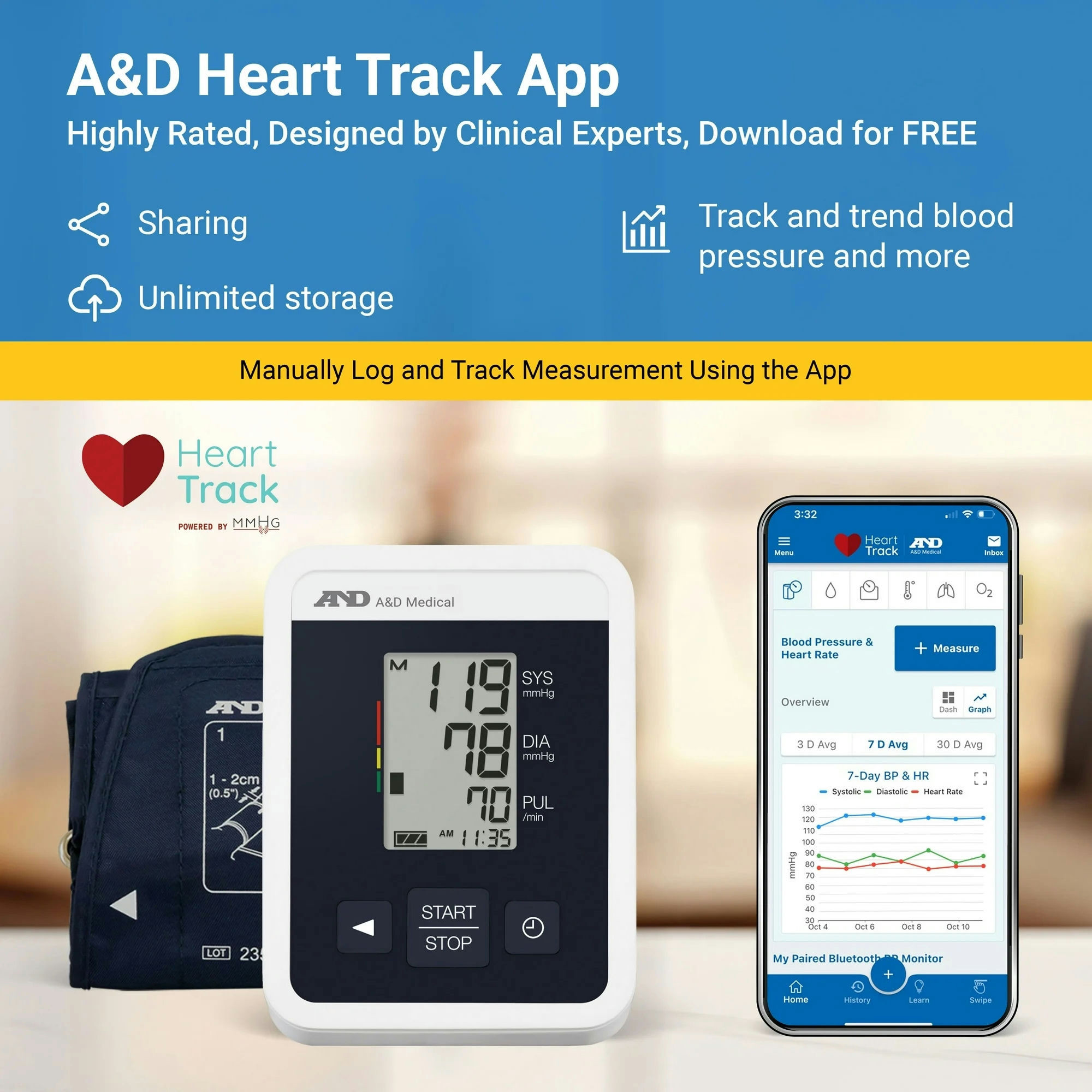 A&D Medical One Touch Upper Arm Blood Pressure Monitor with Wide Range Cuff