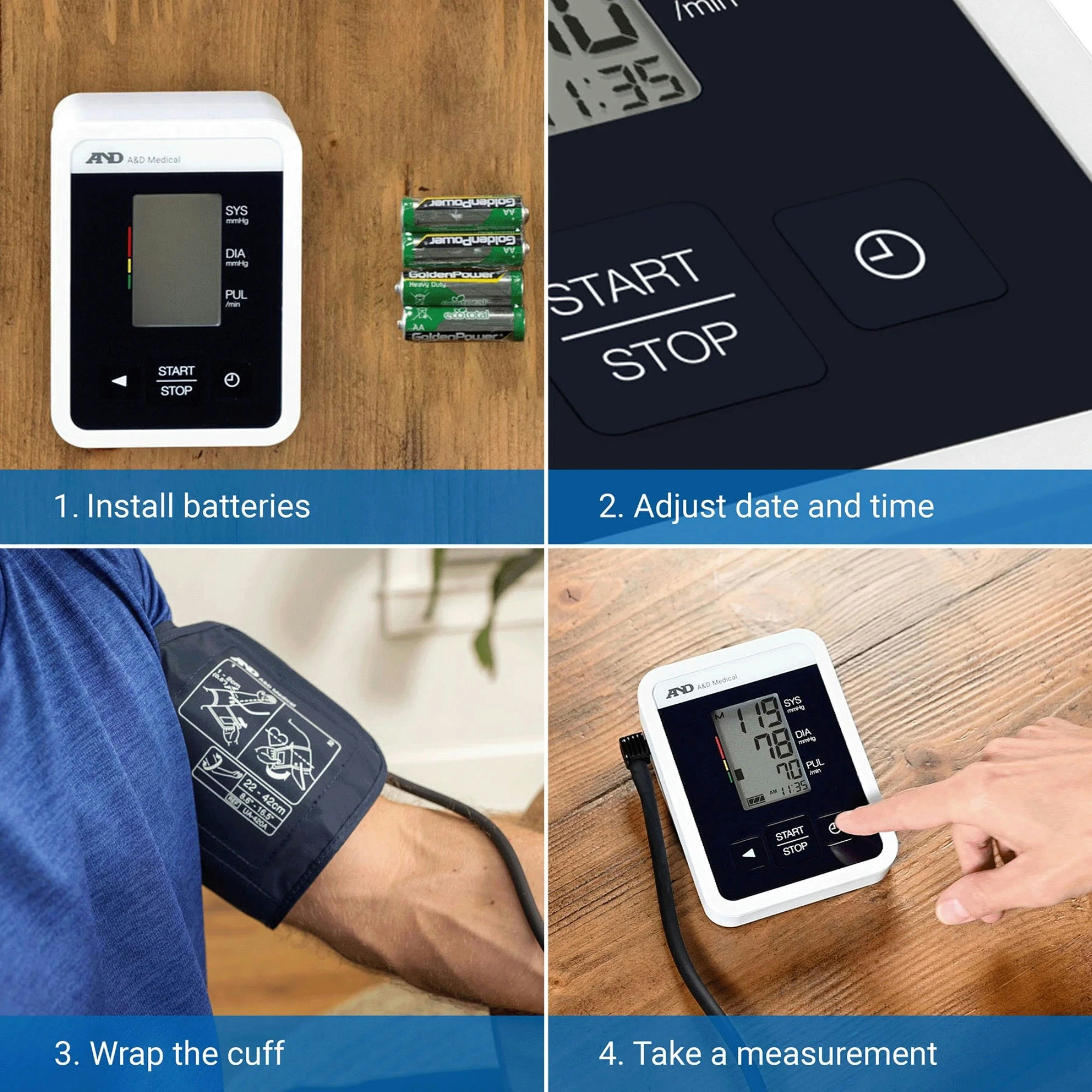 A&D Medical One Touch Upper Arm Blood Pressure Monitor with Wide Range Cuff