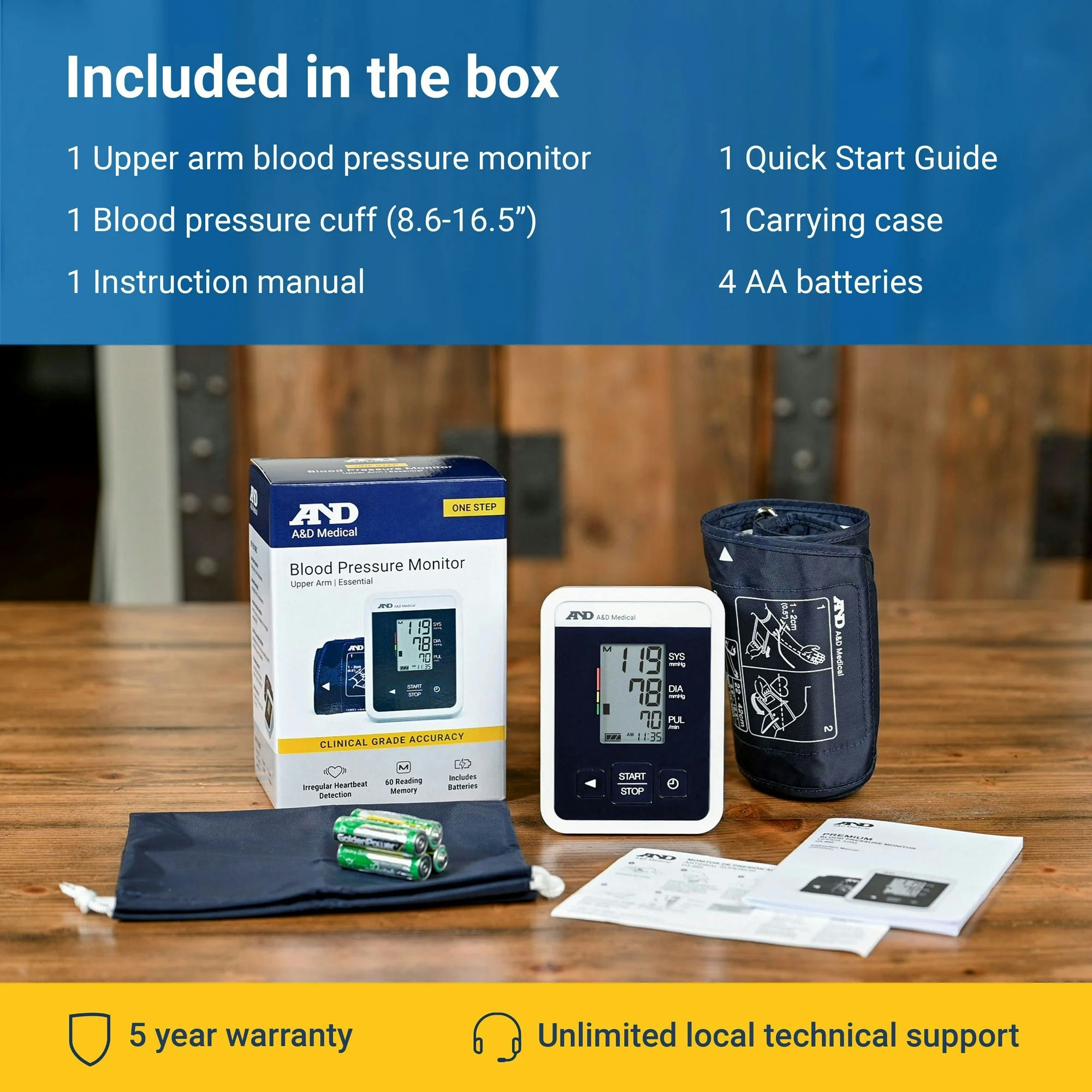 A&D Medical One Touch Upper Arm Blood Pressure Monitor with Wide Range Cuff