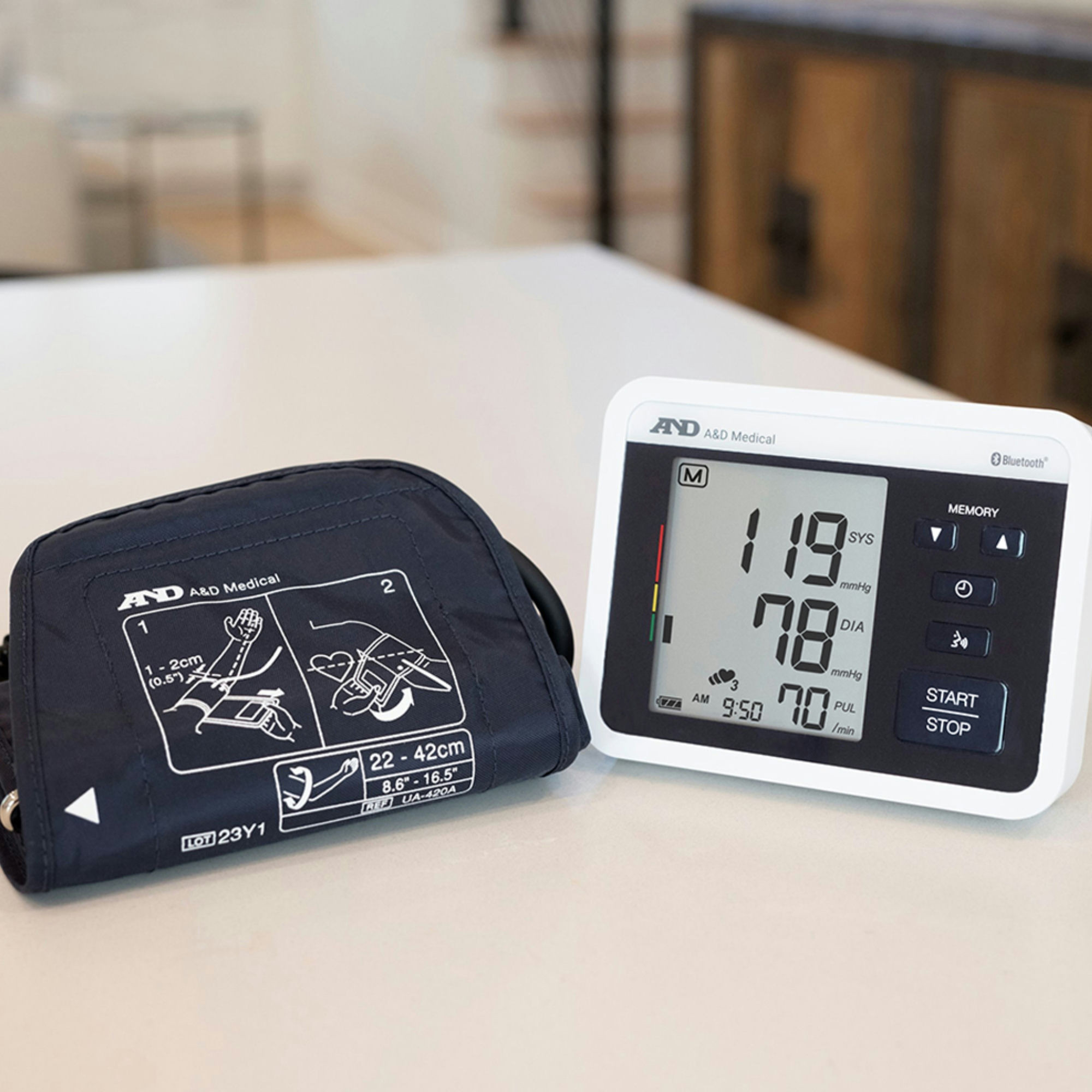 A&D Medical Voice Guided Bluetooth Upper Arm Blood Pressure Monitor with Wide Range Cuff