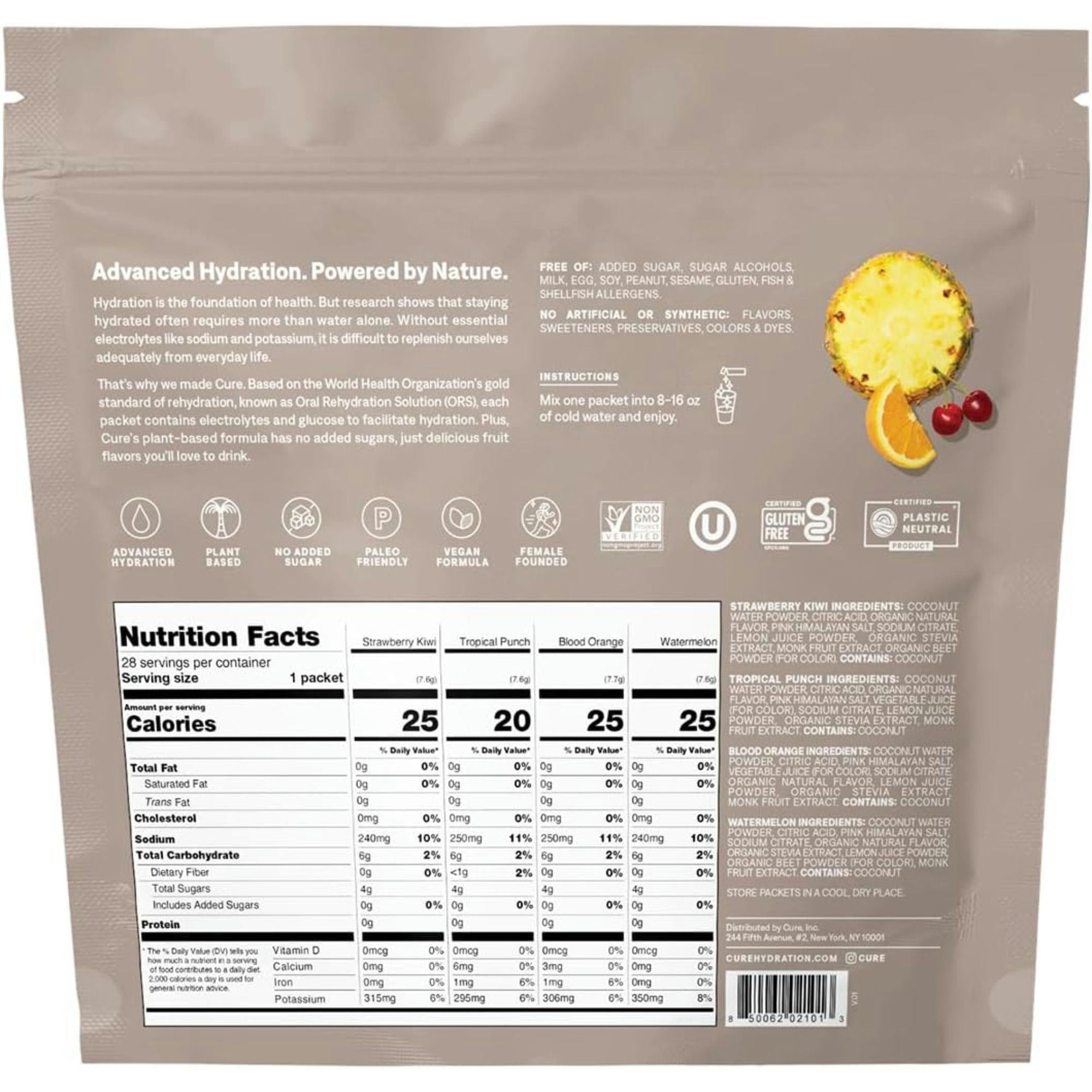 Cure Hydration Electrolyte Drink Mix, Tropical Variety Pack