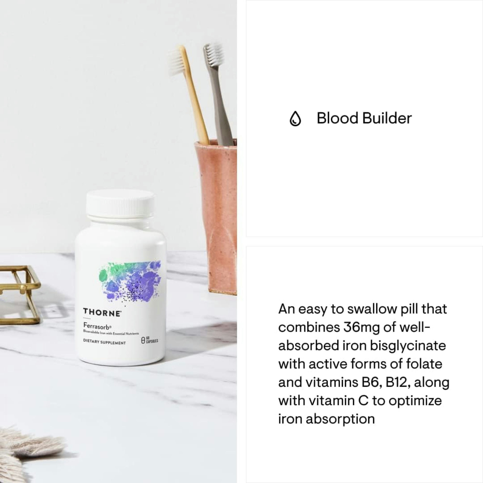 Thorne Ferrasorb Bioavailable Iron with Essential Nutrients Dietary Supplement