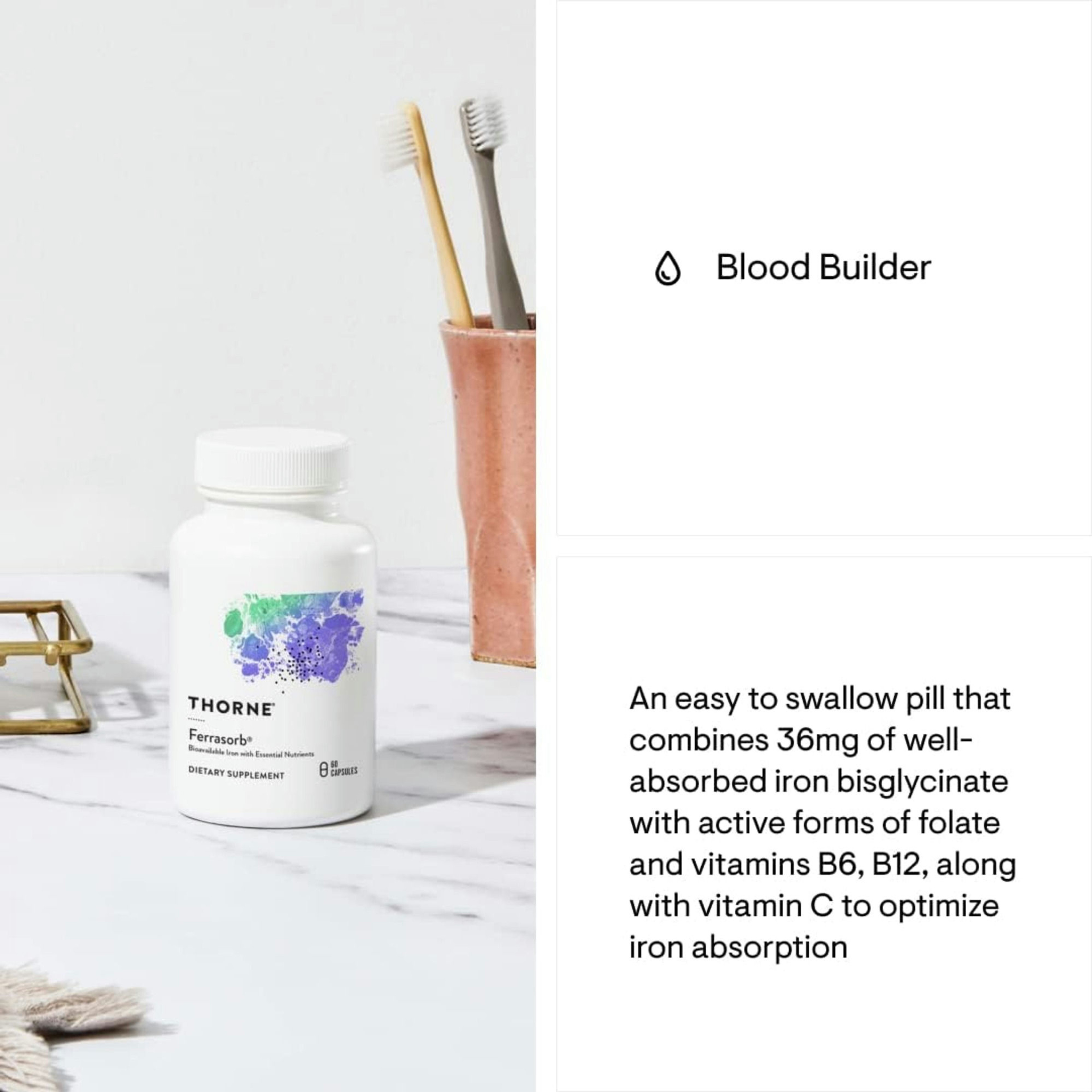 Thorne Ferrasorb Bioavailable Iron with Essential Nutrients Dietary Supplement