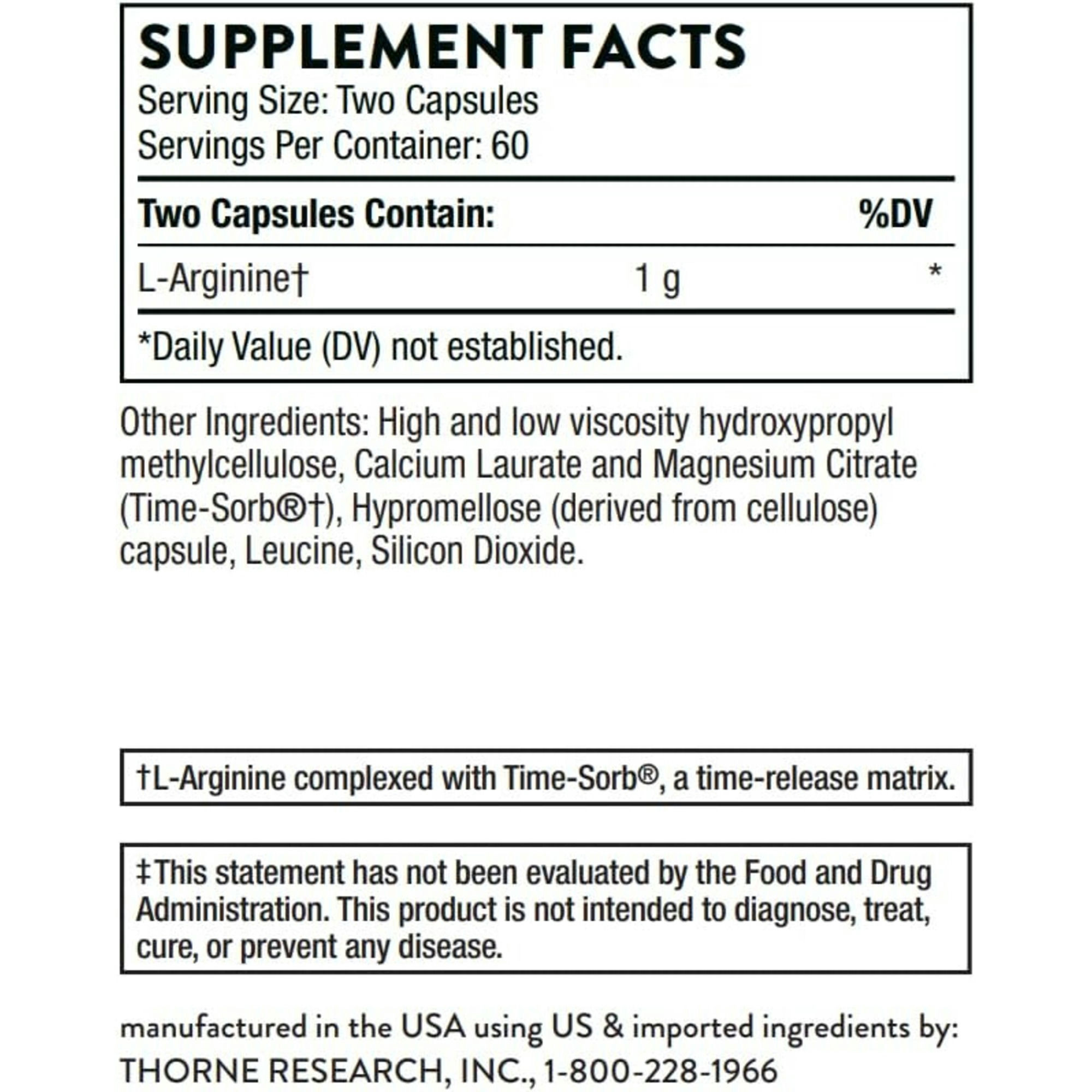 Thorne L-Arginine Sustained Release Dietary Supplement, 1 g