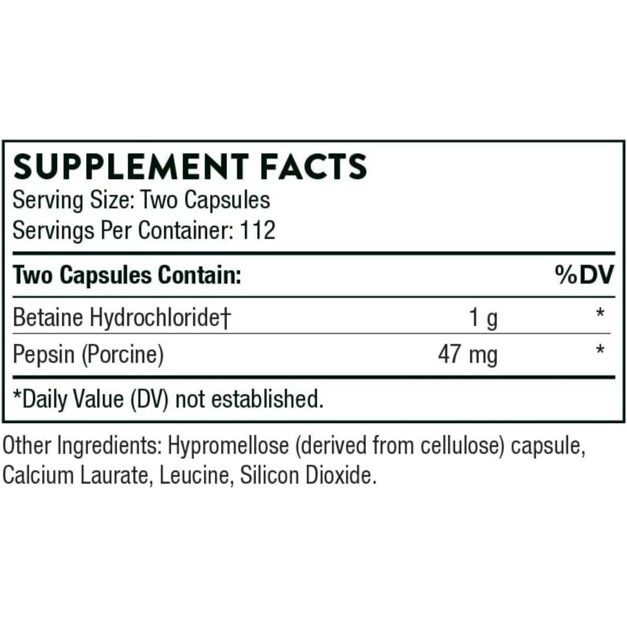 Thorne Betaine HCL & Pepsin Dietary Supplement