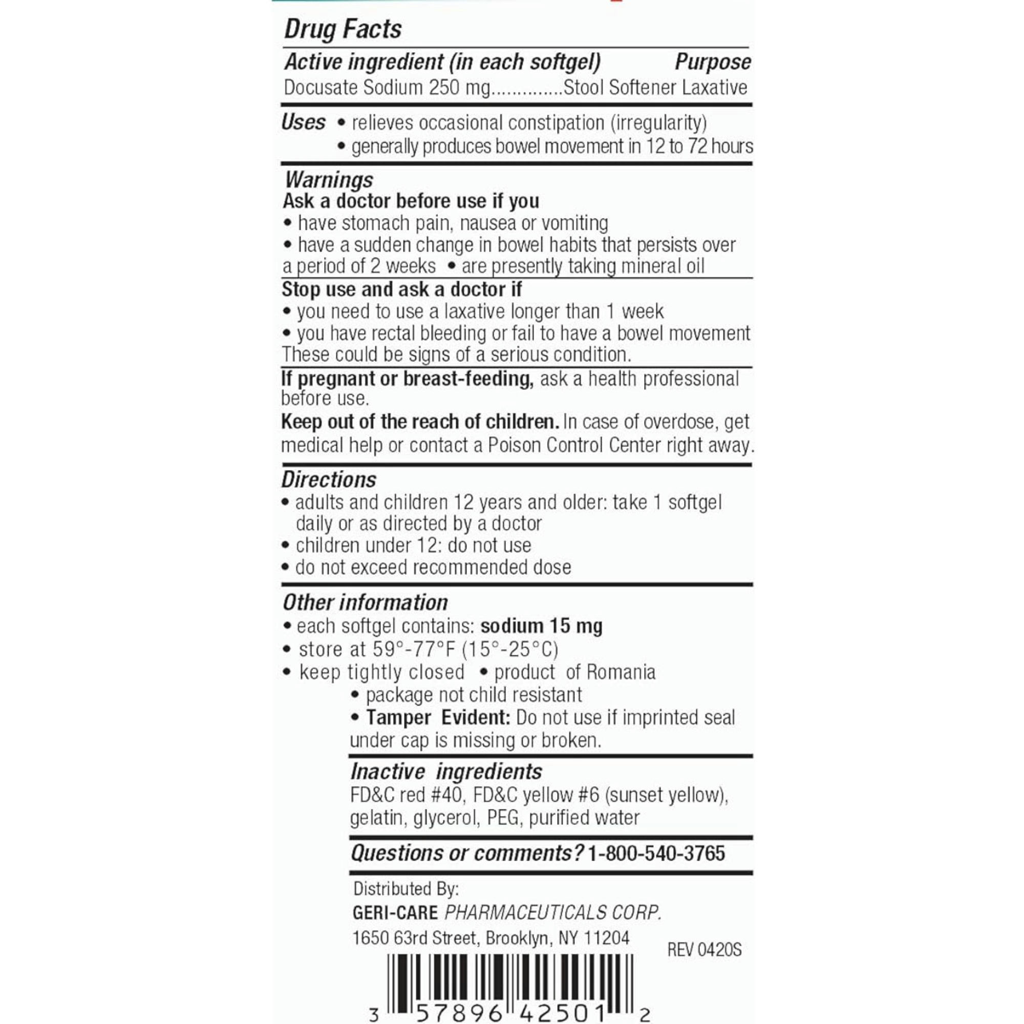 Health Star Extra Strength Stool Softener, 250 mg