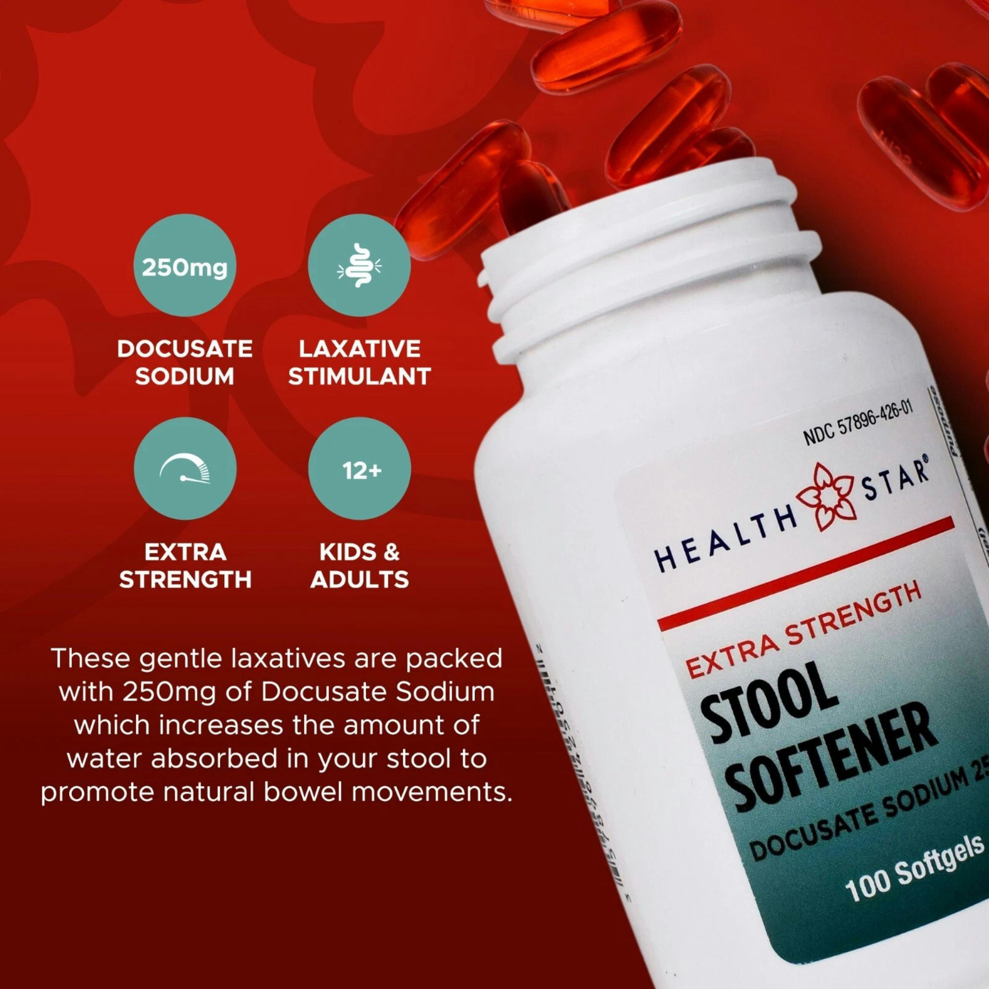 Health Star Extra Strength Stool Softener, 250 mg