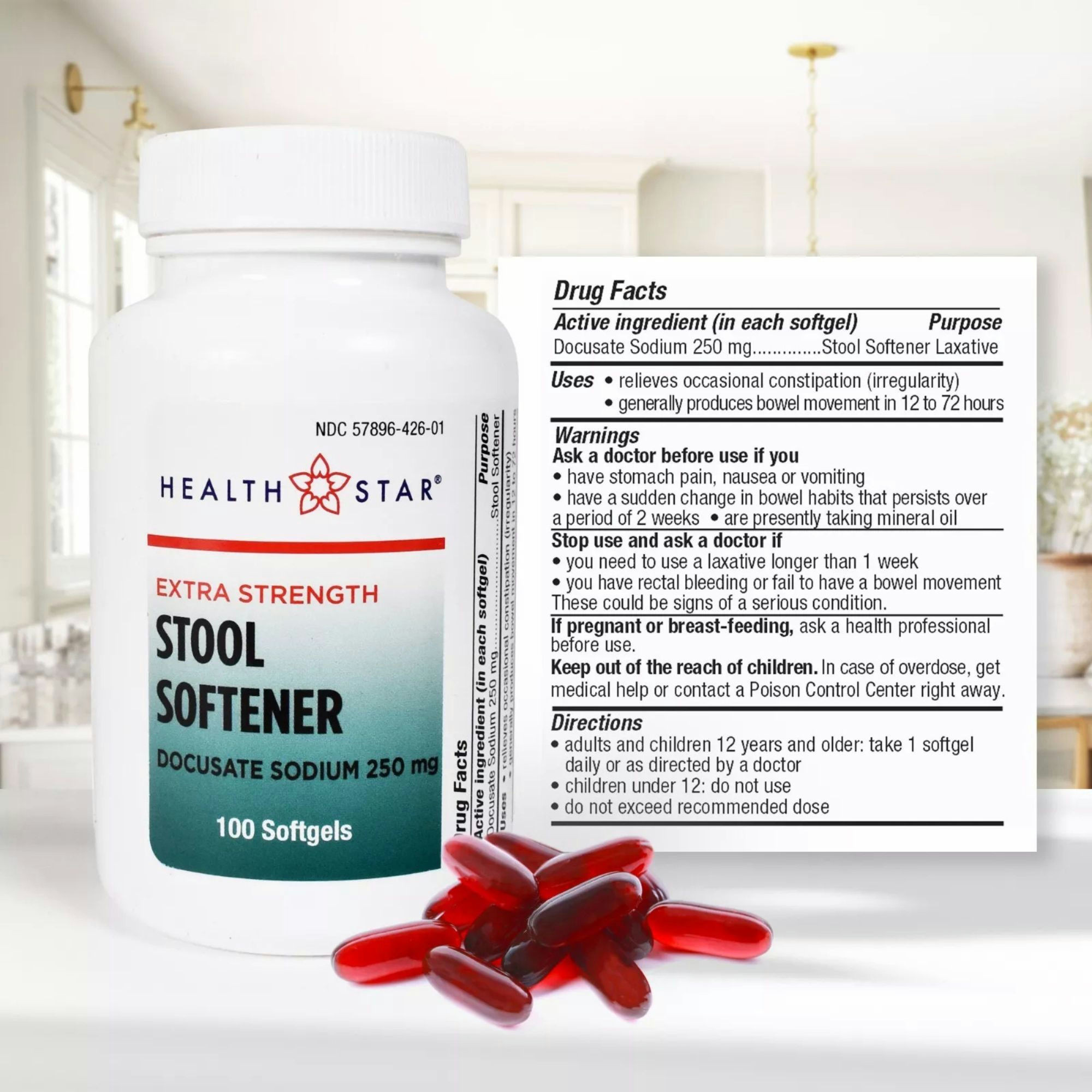 Health Star Extra Strength Stool Softener, 250 mg