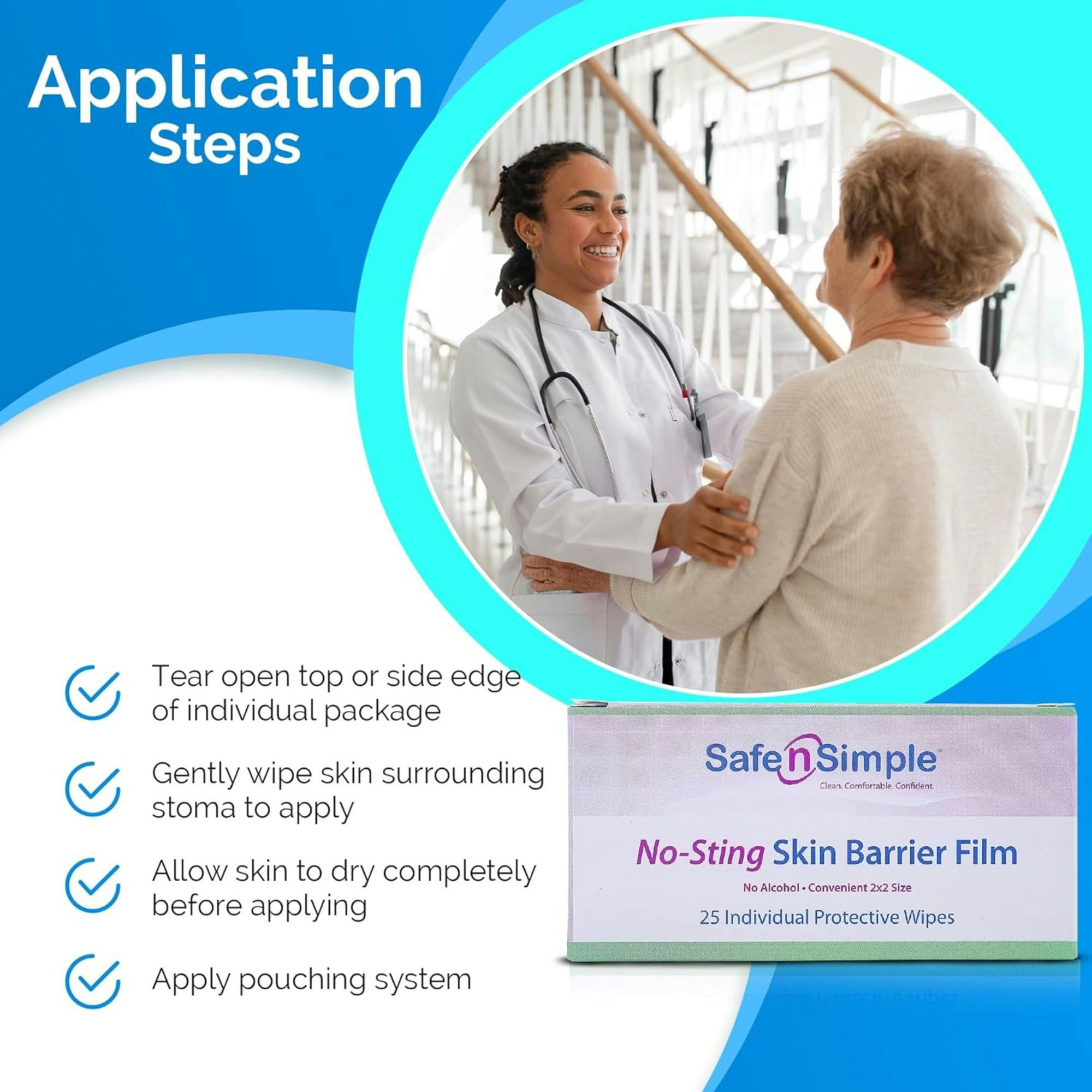 Safe n Simple No Sting Skin Barrier Film Wipes