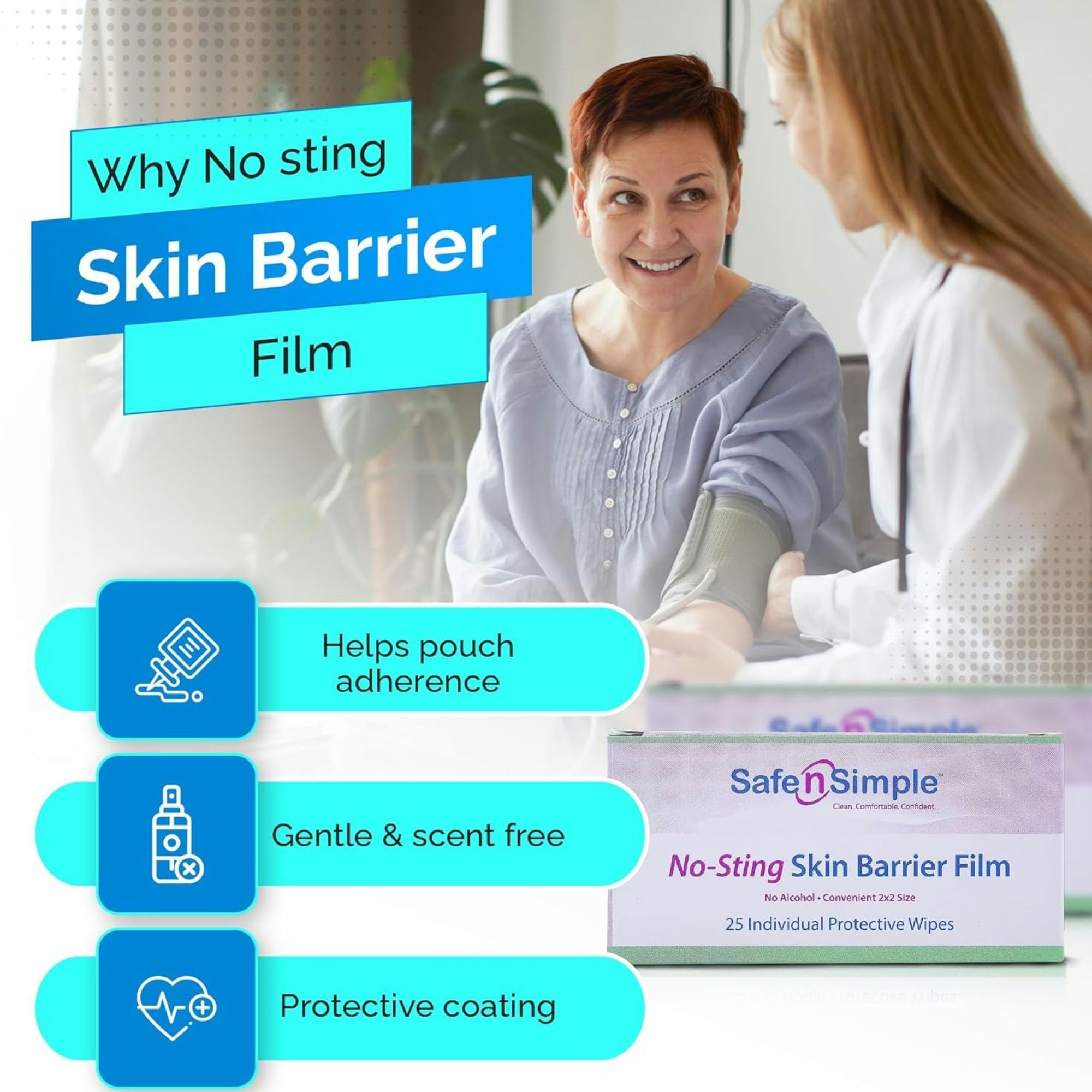 Safe n Simple No Sting Skin Barrier Film Wipes
