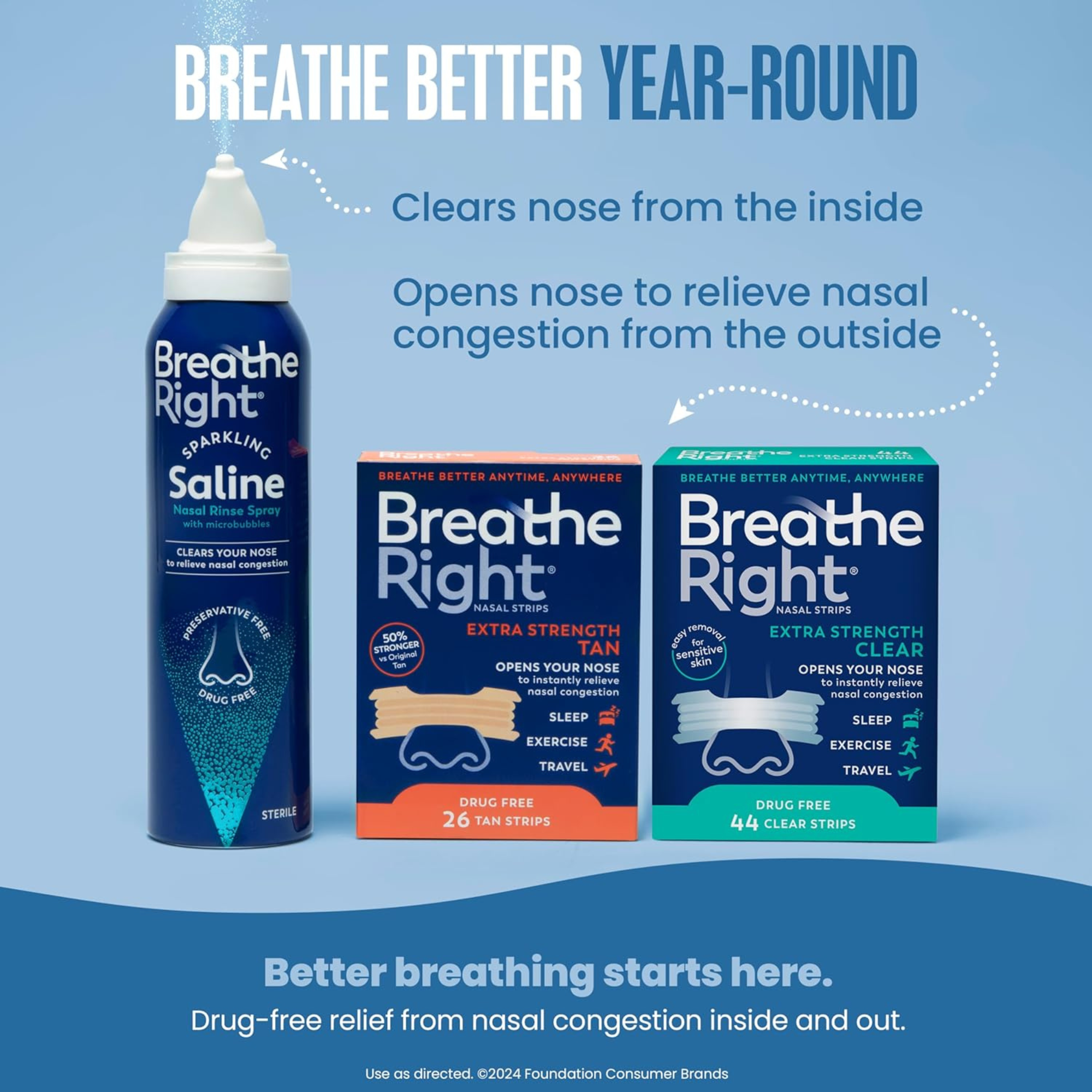 Breathe Right Sparkling Saline Nasal Rinse Spray with Microbubbles